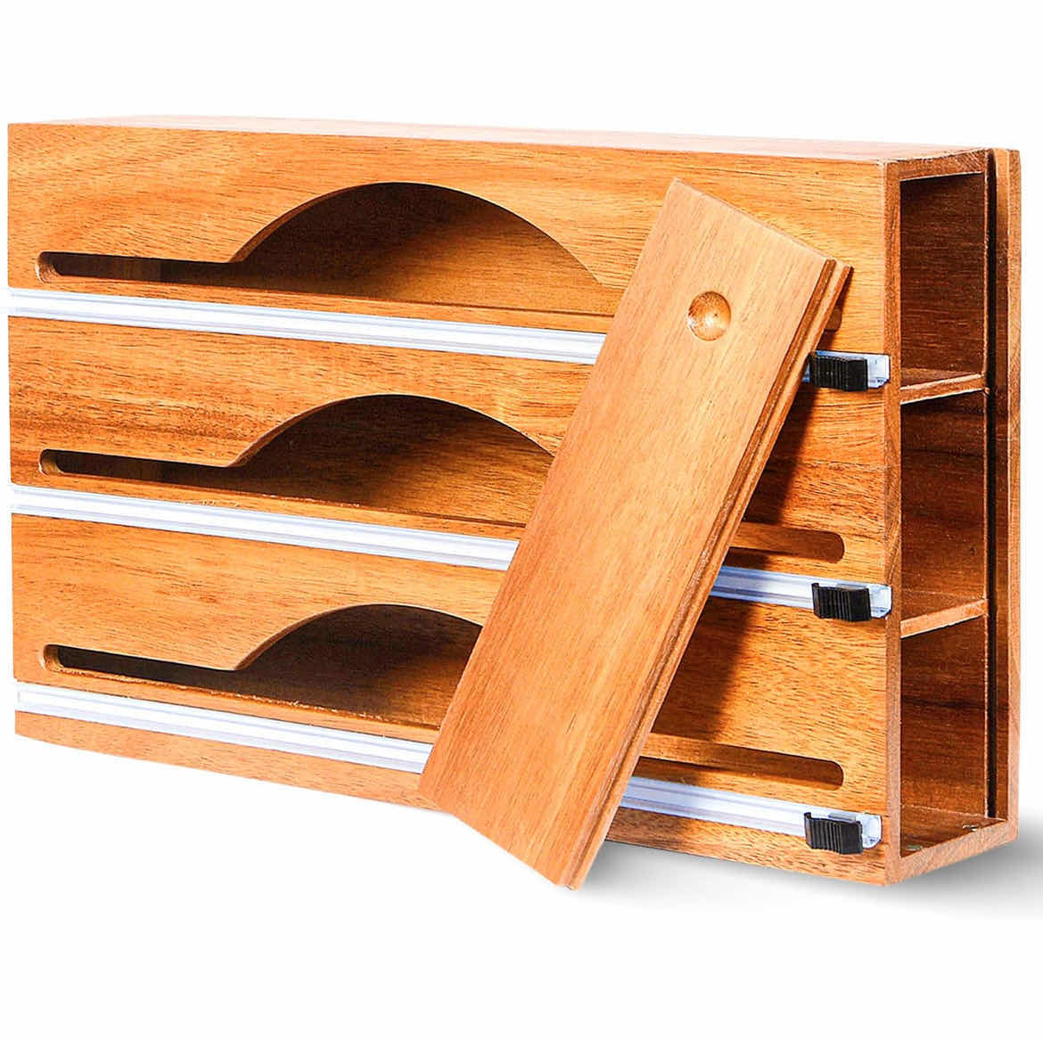 Photo 1 of KITSPAC KITCHEN ACACIA WOOD PLASTIC WRAP & FOIL 3 IN 1 ROLL DISPENSER (1 DISPENSER)