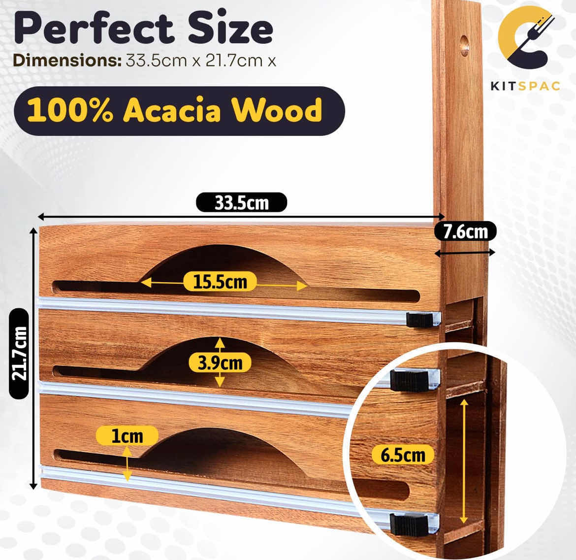 Photo 1 of KITSPAC KITCHEN ACACIA WOOD PLASTIC WRAP & FOIL 3 IN 1 ROLL DISPENSER (1 DISPENSER)