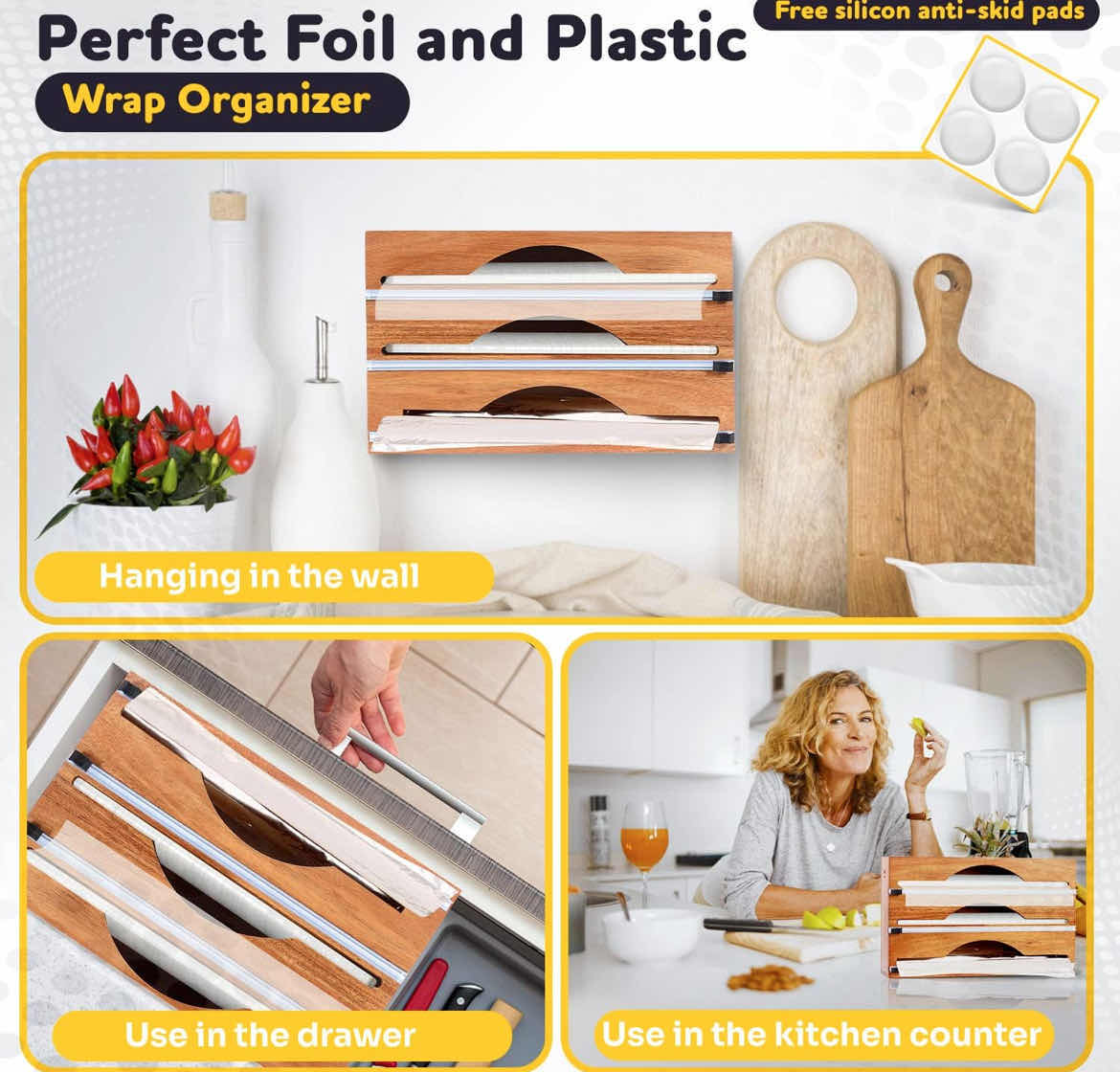 Photo 3 of KITSPAC KITCHEN ACACIA WOOD PLASTIC WRAP & FOIL 3 IN 1 ROLL DISPENSER (1 DISPENSER)