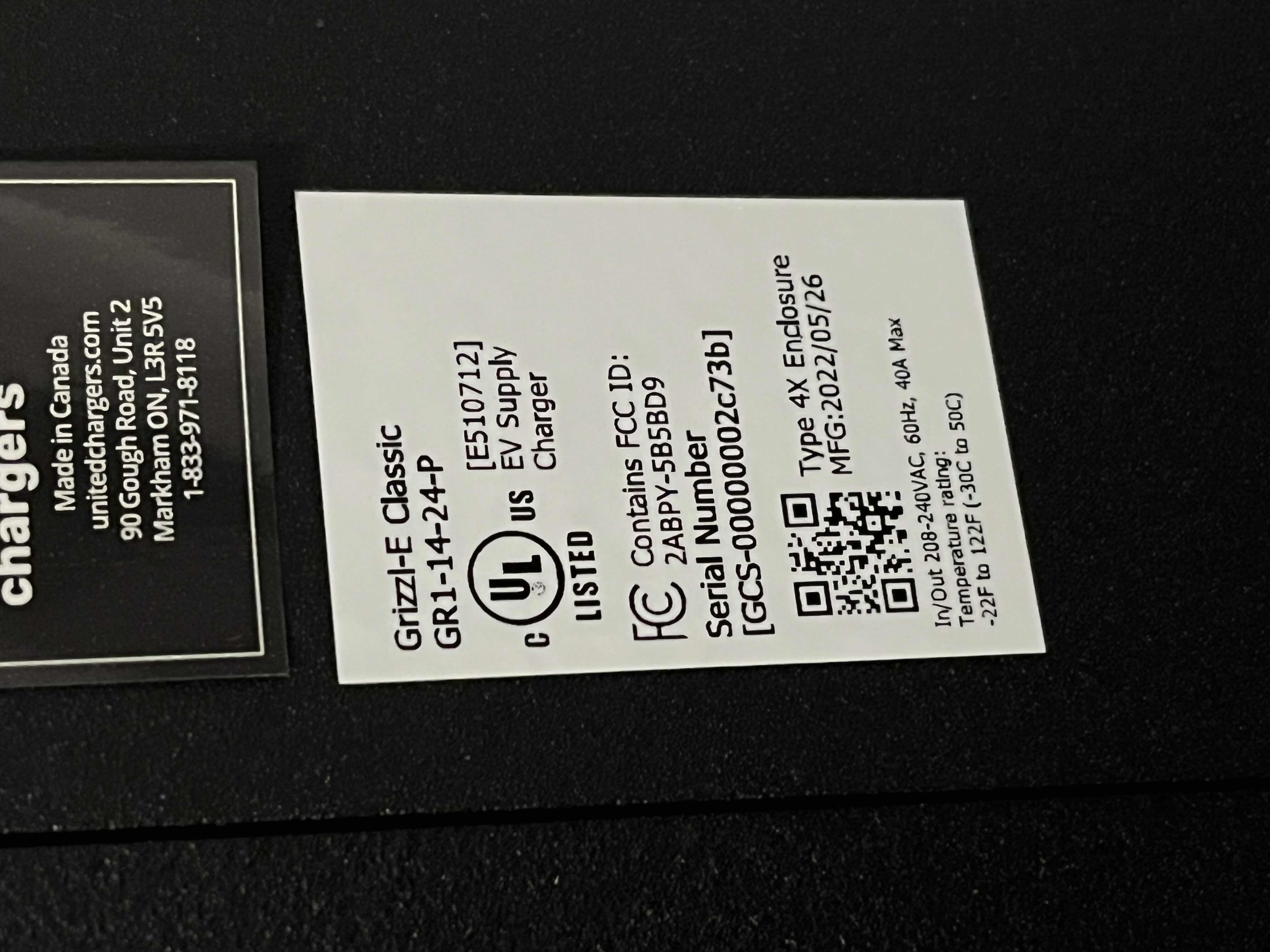 Photo 1 of GRIZZLE BLACK 240VOLT ELECTRIC CAR CHARGER GR1-14-24-P