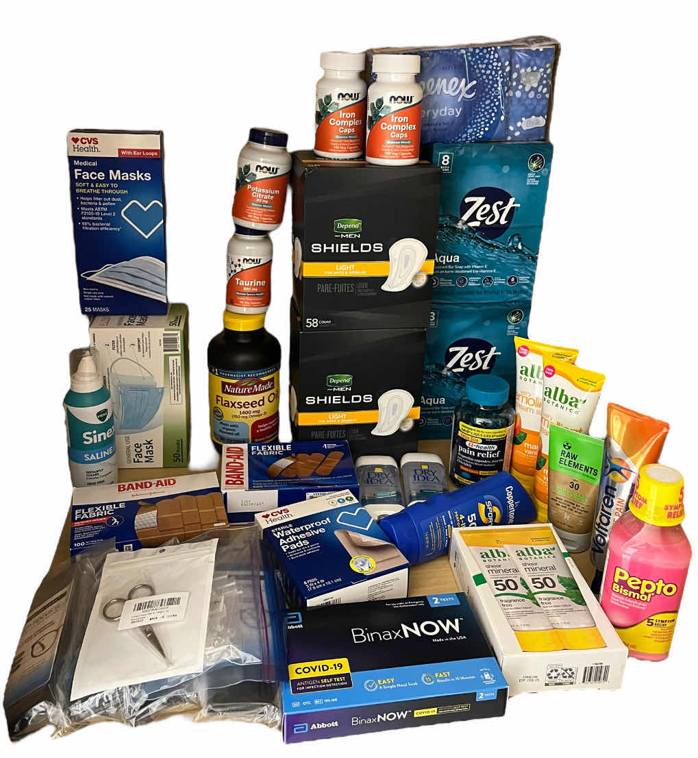 Photo 1 of NEW CONTENTS OF CABINET-HYGIENE PRODUCTS, FIRST AID, SUPPLEMENTS