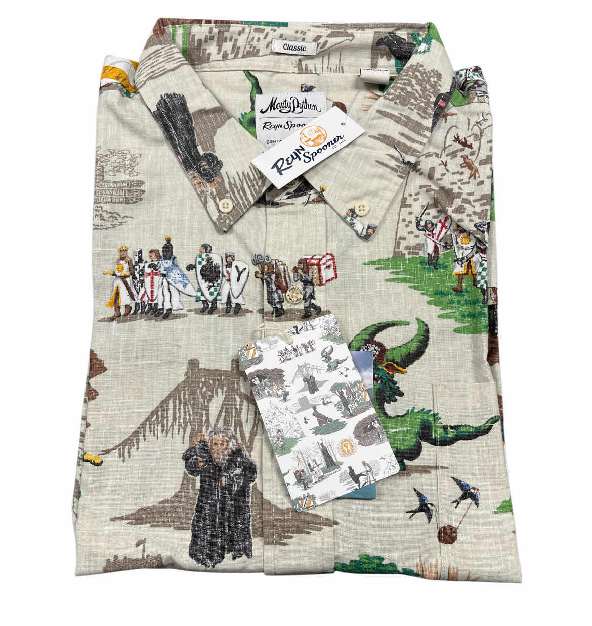 Photo 1 of MONTY PYTHON & THE HOLY GRAIL REYN SPOONER CLASSIC BUTTON UP SHIRT MENS 2XL
