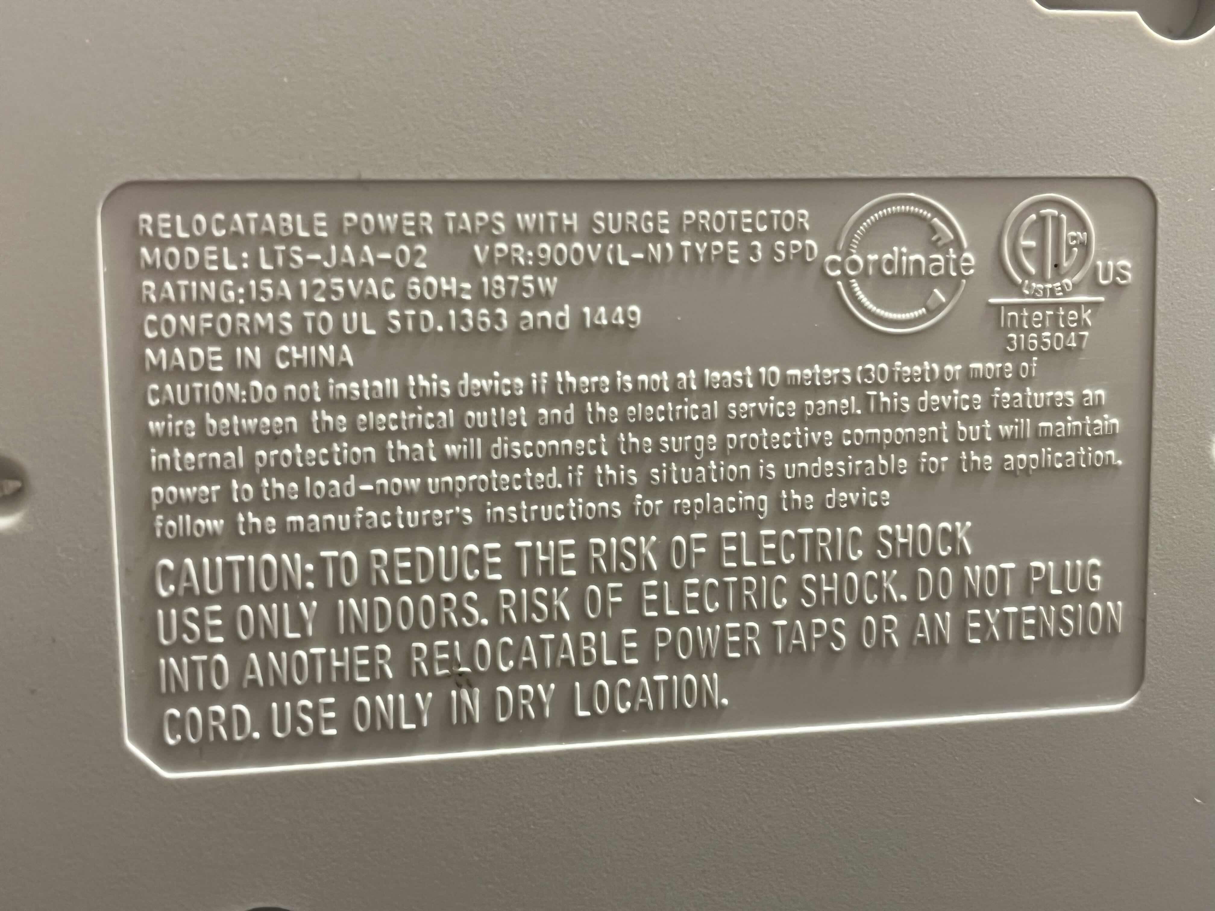 Photo 1 of CORDINATE 6-OUTLET SURGE PROTECTOR LTS-JAA-02