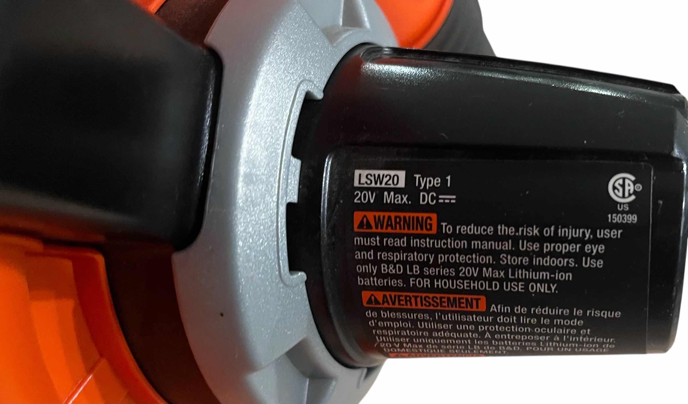 Photo 1 of BLACK & DECKER 20VOLT BLOWER/SWEEPER LSW20 W 20VOLT BATTERY