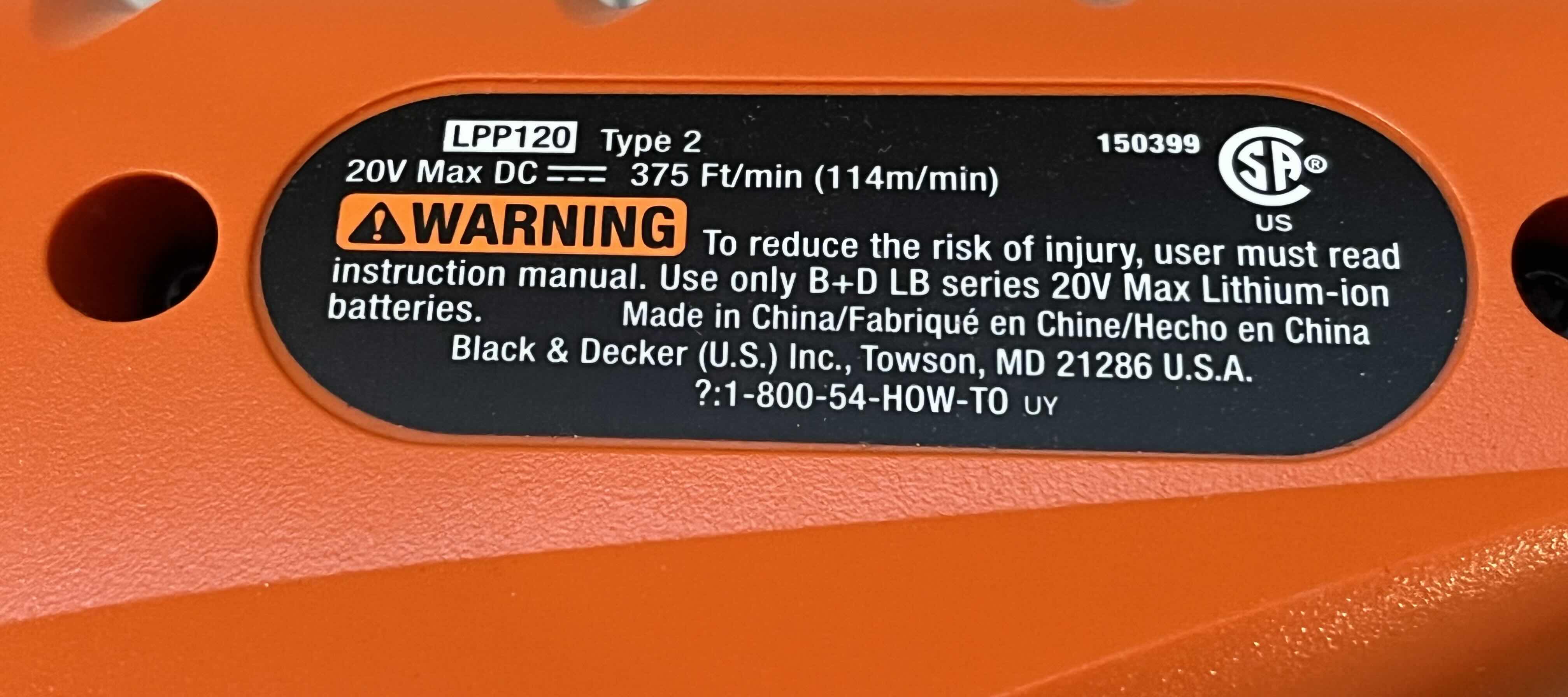 Photo 1 of BLACK & DECKER 20VOLT POLE SAW LPP12O W 20VOLT BATTERY & EXTENSION POLE