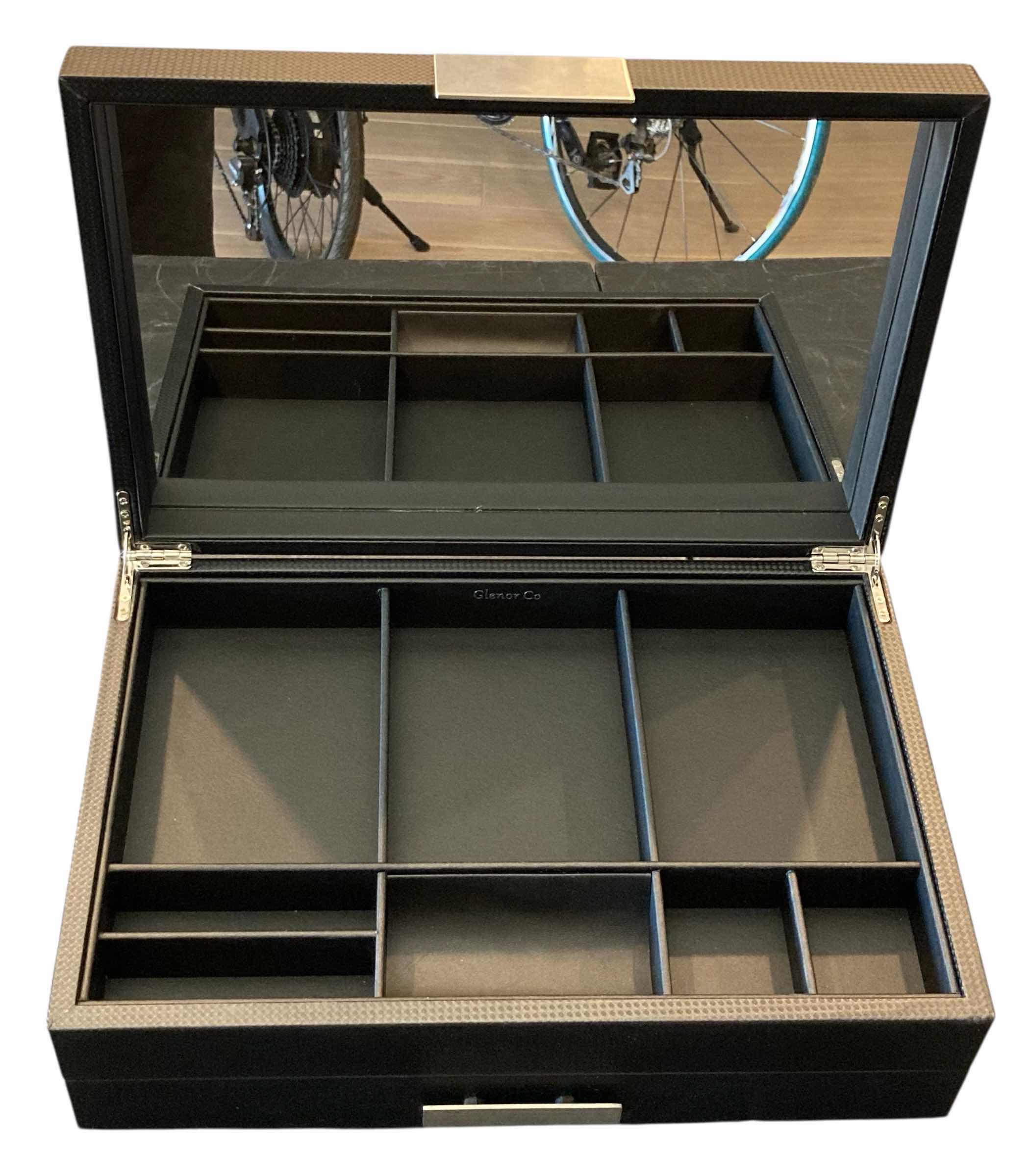 Photo 1 of GLENOR CO MEN’S 12 SLOT CARBON FIBER METAL LUXORY BLACK JEWELRY/ACCESSORY BOX 14” X 9.5” H4.5”