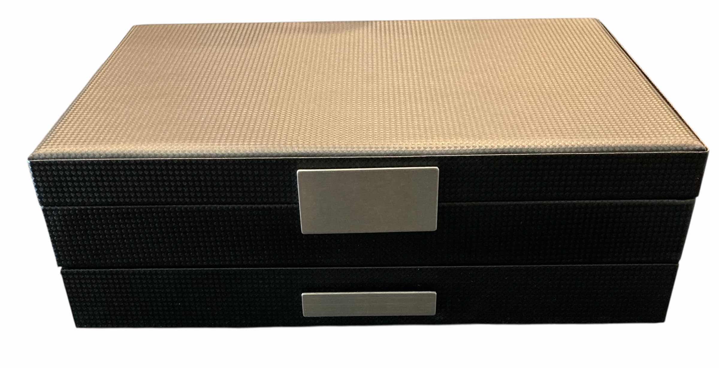 Photo 1 of GLENOR CO MEN’S 12 SLOT CARBON FIBER METAL LUXORY BLACK JEWELRY/ACCESSORY BOX 14” X 9.5” H4.5”