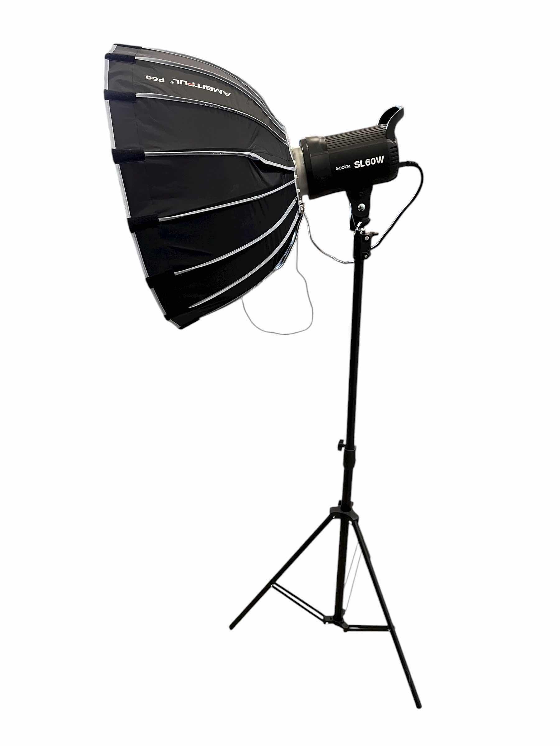 Photo 1 of GODOX SL60W AMBITFUL P60 WHITE LED PHOTOGRAPHY LIGHT W ADJUSTABLE STAND