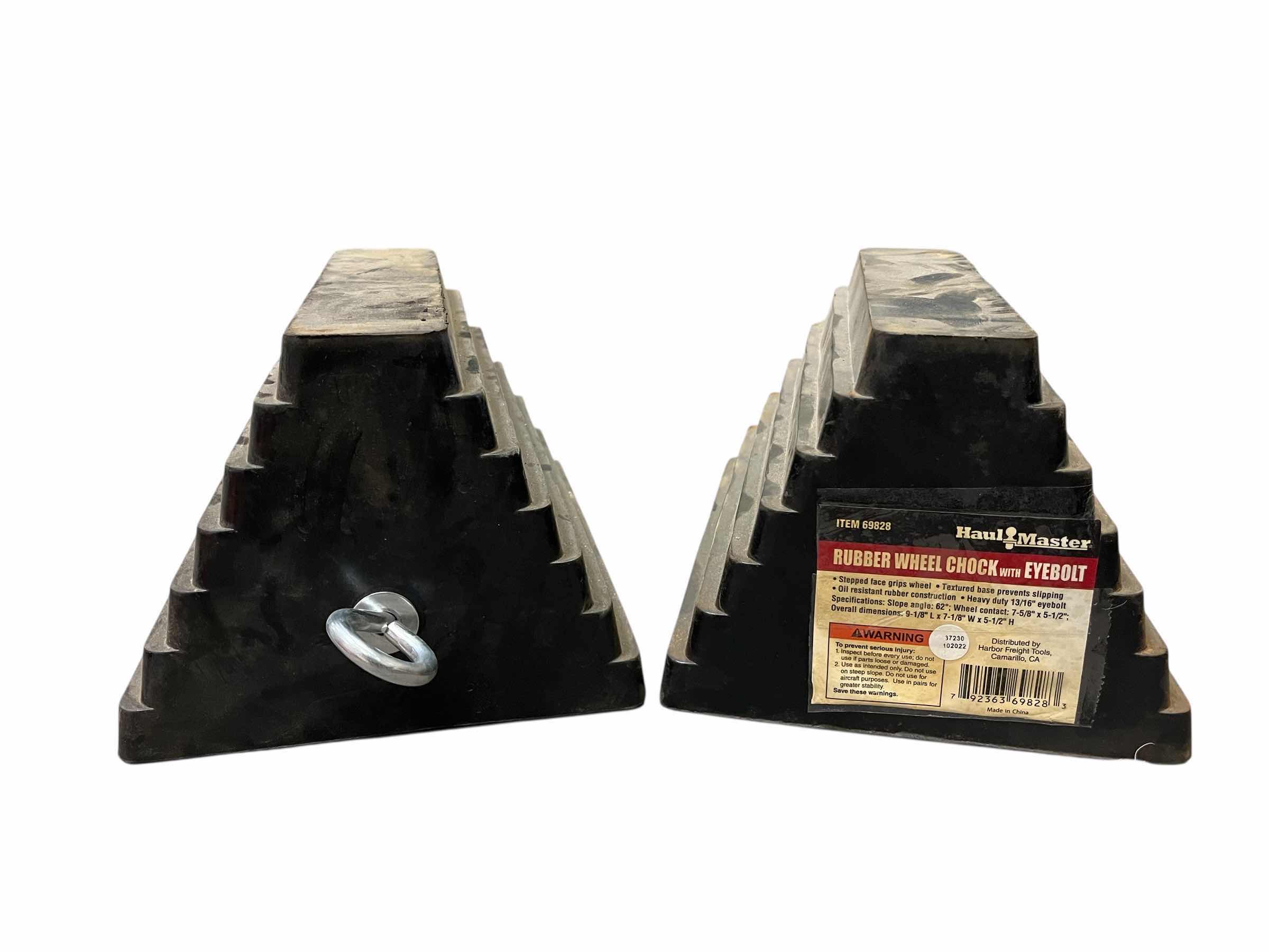 Photo 1 of $30.    HAUL MASTER RUBBER WHEEL CHOCKS W EYEBOLT (2) 69828