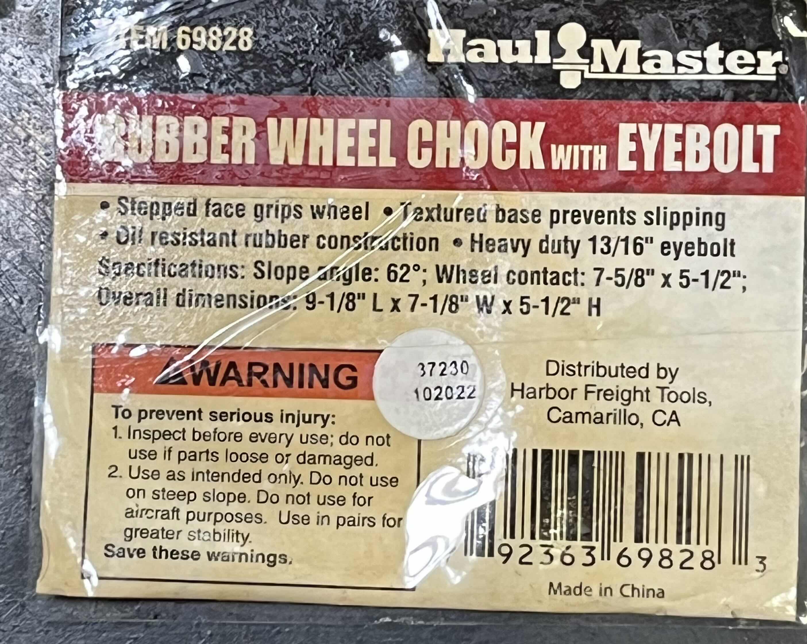 Photo 1 of $30.    HAUL MASTER RUBBER WHEEL CHOCKS W EYEBOLT (2) 69828