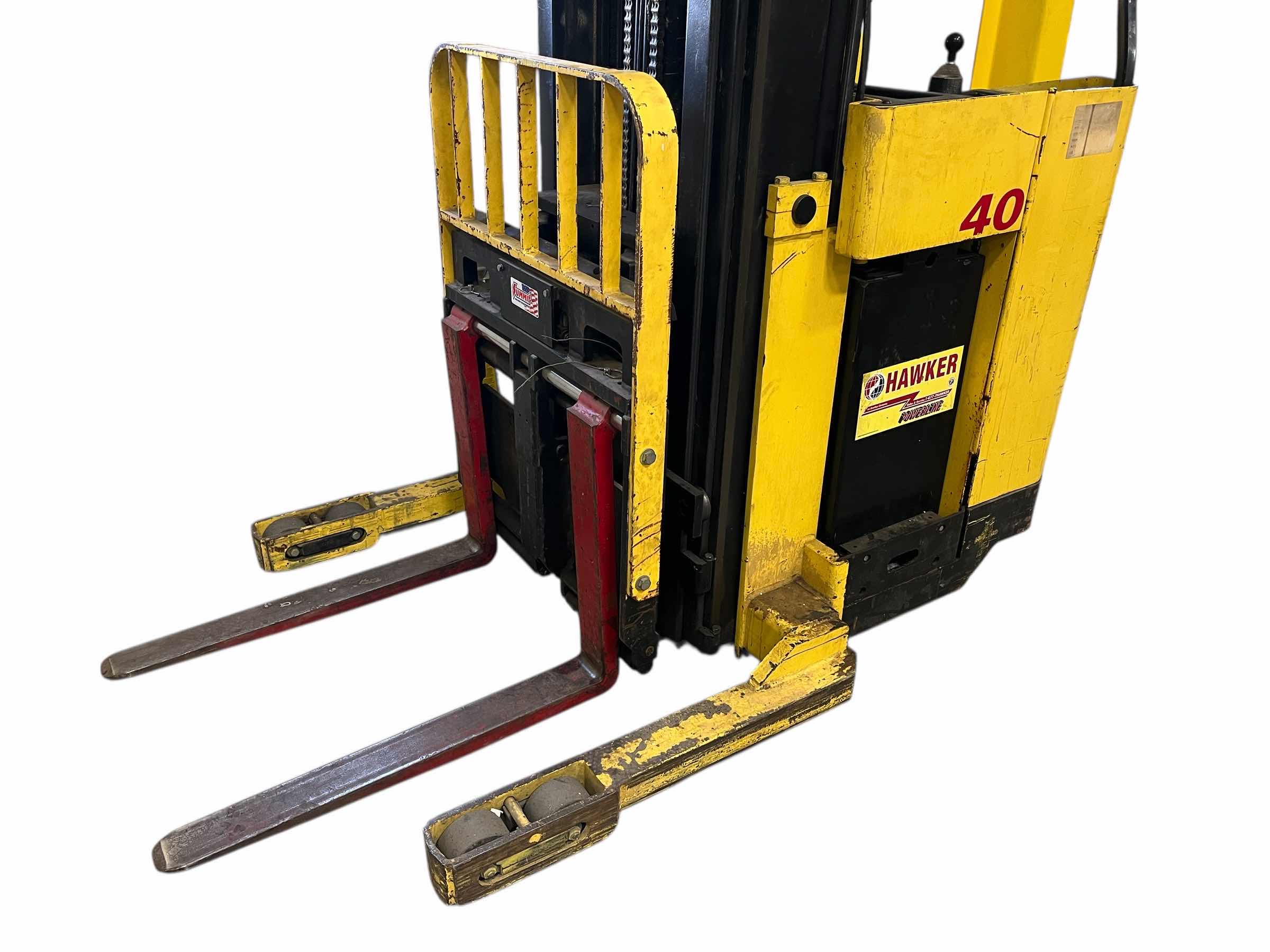 Photo 1 of HYSTER ELECTRIC STAND UP LIFT TRUCK FORKLIFT MODEL N40FR YR.2000 & EXIDE LOAD HOG FORKLIFT CHARGER MODEL LH1-12-850 (READ NOTES)