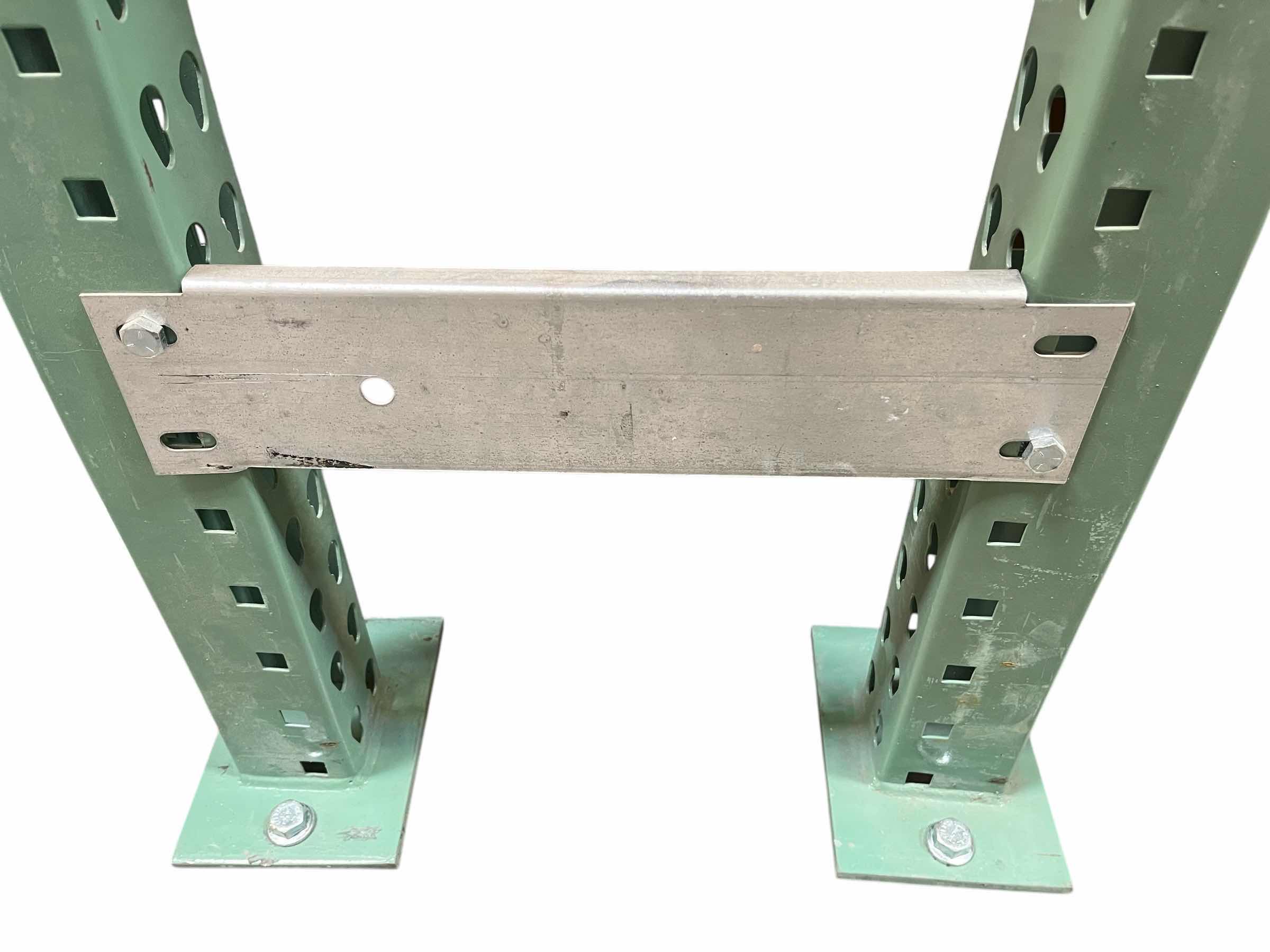 Photo 1 of SOURCE 4 INDUSTRIES PALLET RACK-2 TEARDROP UPRIGHTS 42” X 16’ , 4 TEARDROP CROSS BEAMS 3” X 98.75” ,4 GRATES 45” X 43” 8000LBS CAPACITY (READ NOTES)