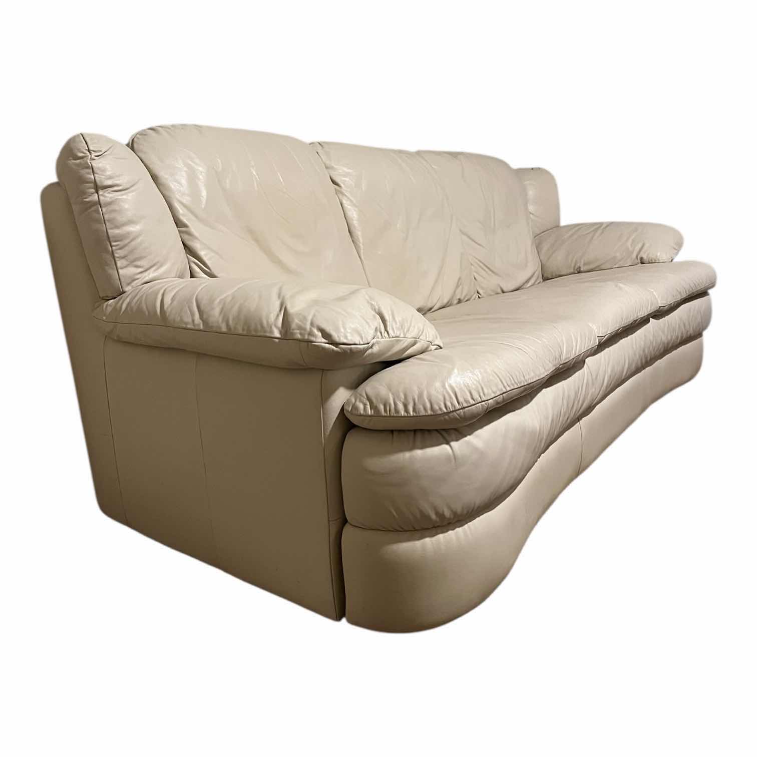 Photo 1 of ACTION INDUSTRIES OFF-WHITE LEATHER SOFA W 2 THROW PILLOWS 92” X 38” H33”