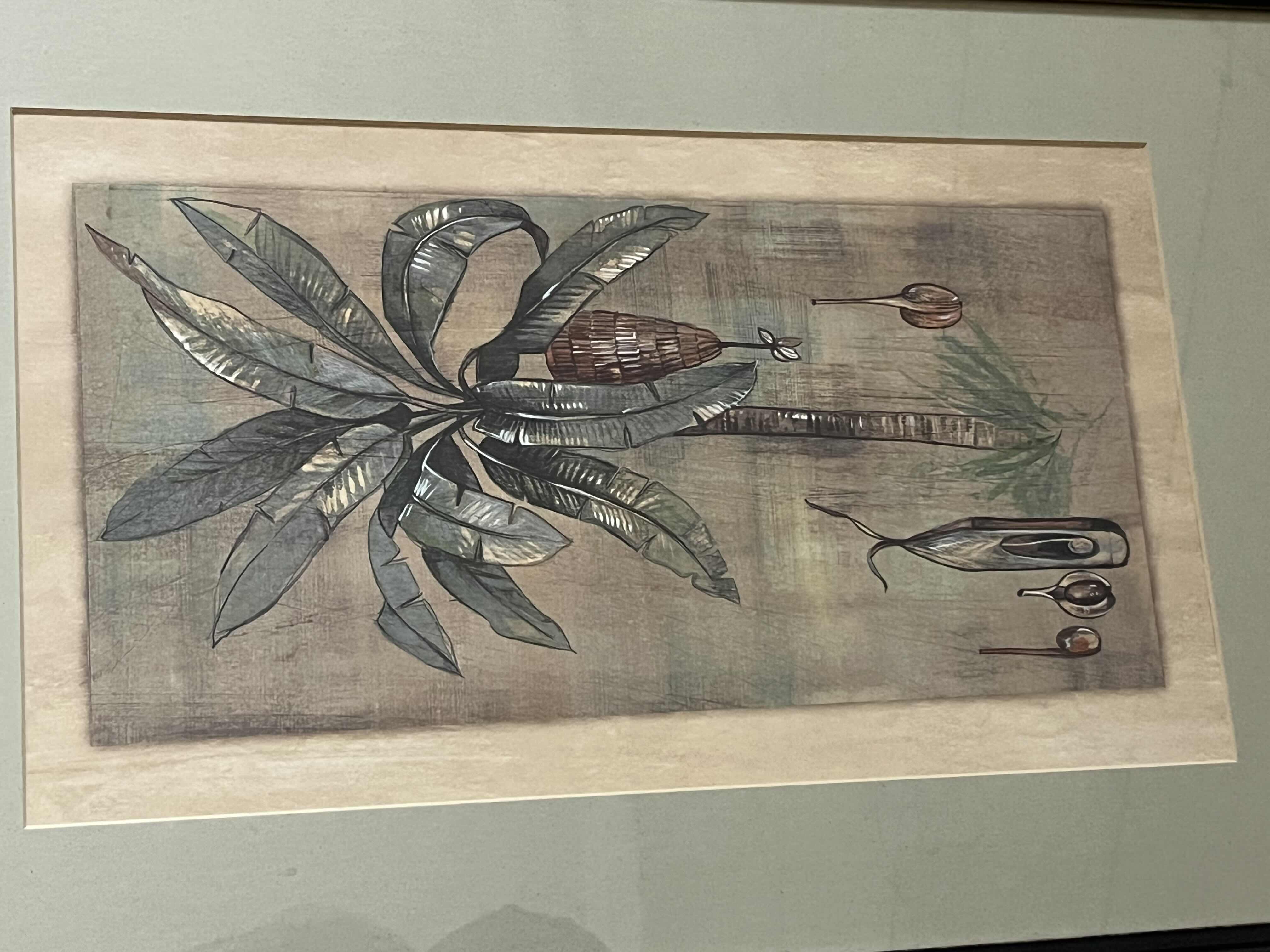 Photo 1 of $40.   BED BATH & BEYOND PALM BOTANICAL FRAMED ARTWORK 13” X 22”