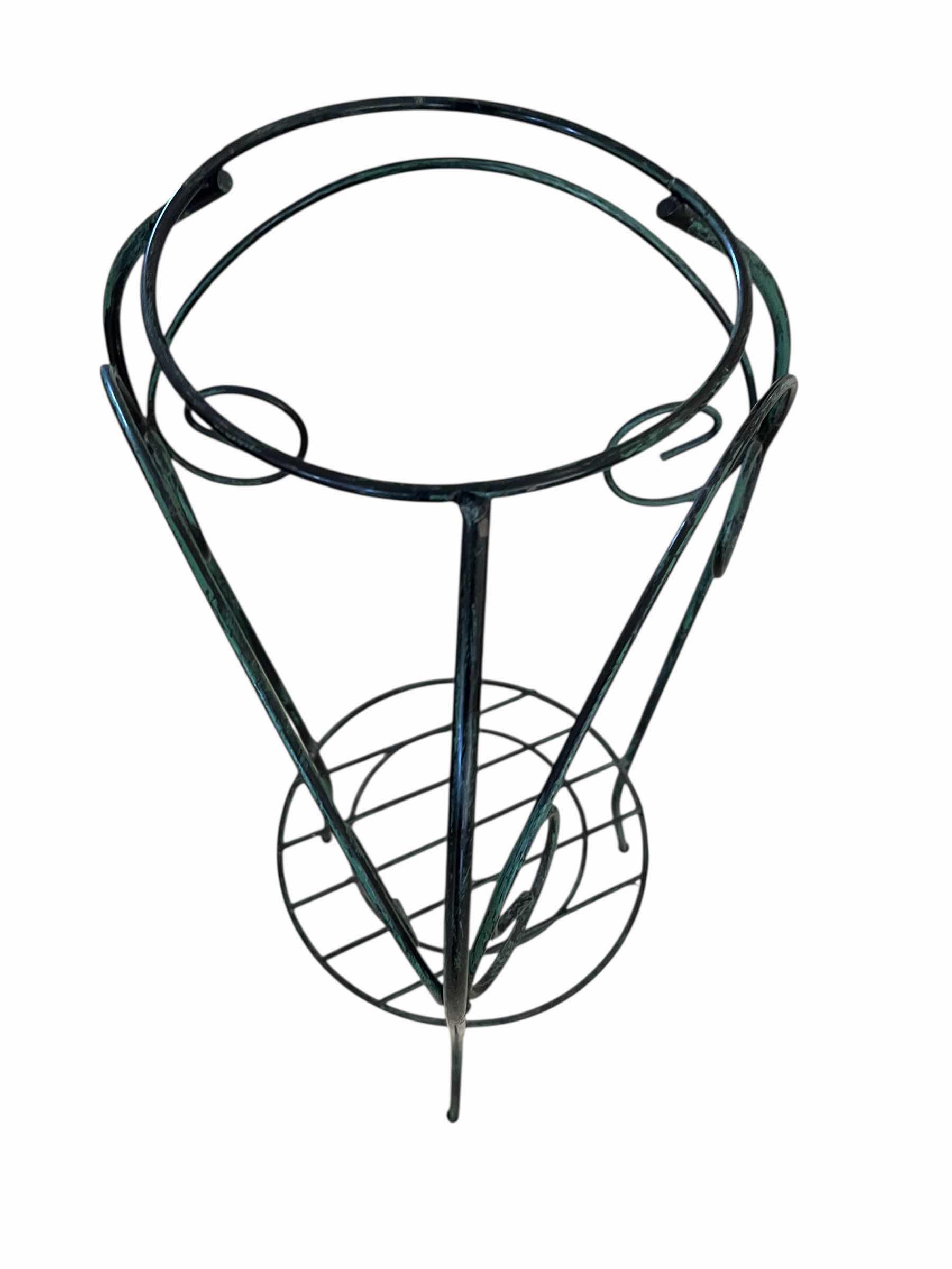 Photo 1 of TARNISHED GREEN FINISH WIRE PLANTER STAND 13” X 25.5”