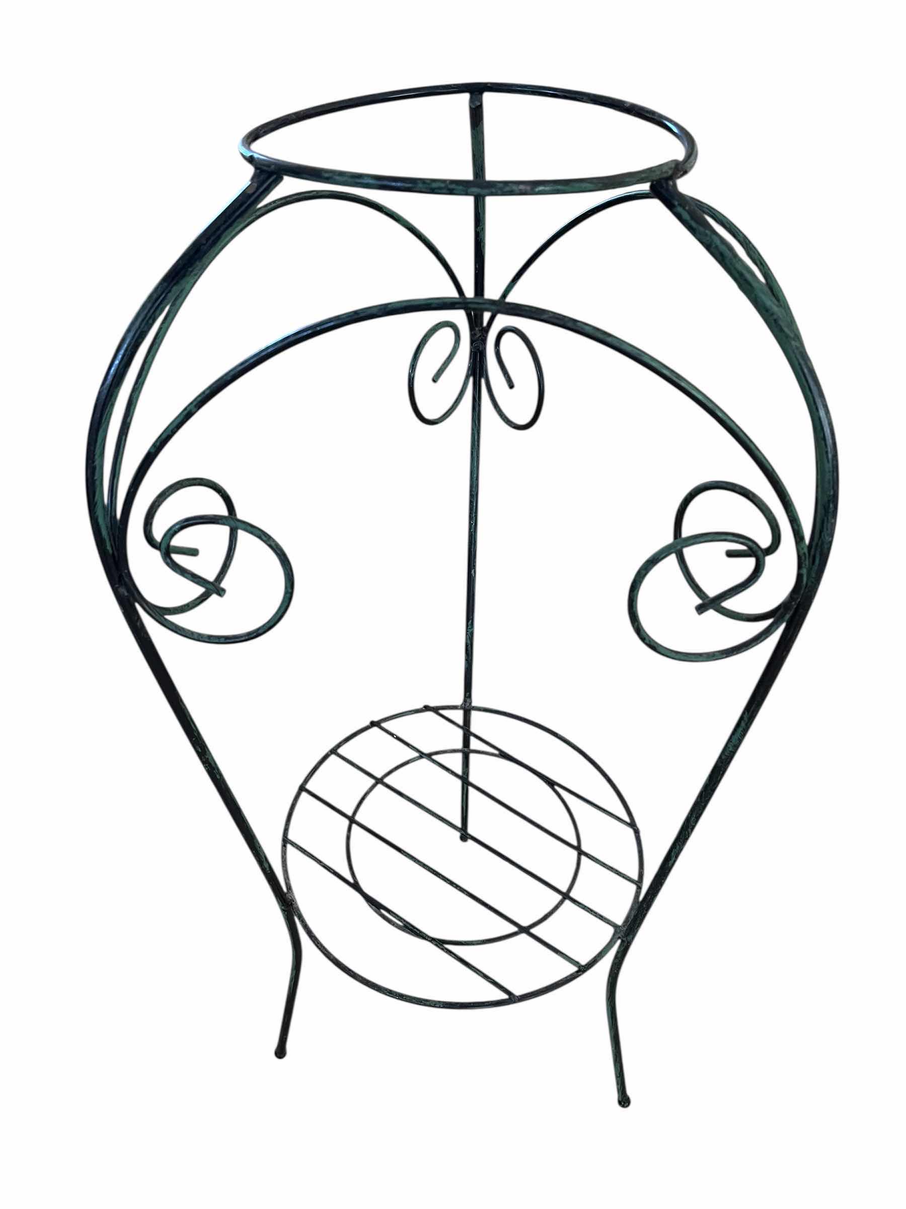 Photo 1 of TARNISHED GREEN FINISH WIRE PLANTER STAND 13” X 25.5”