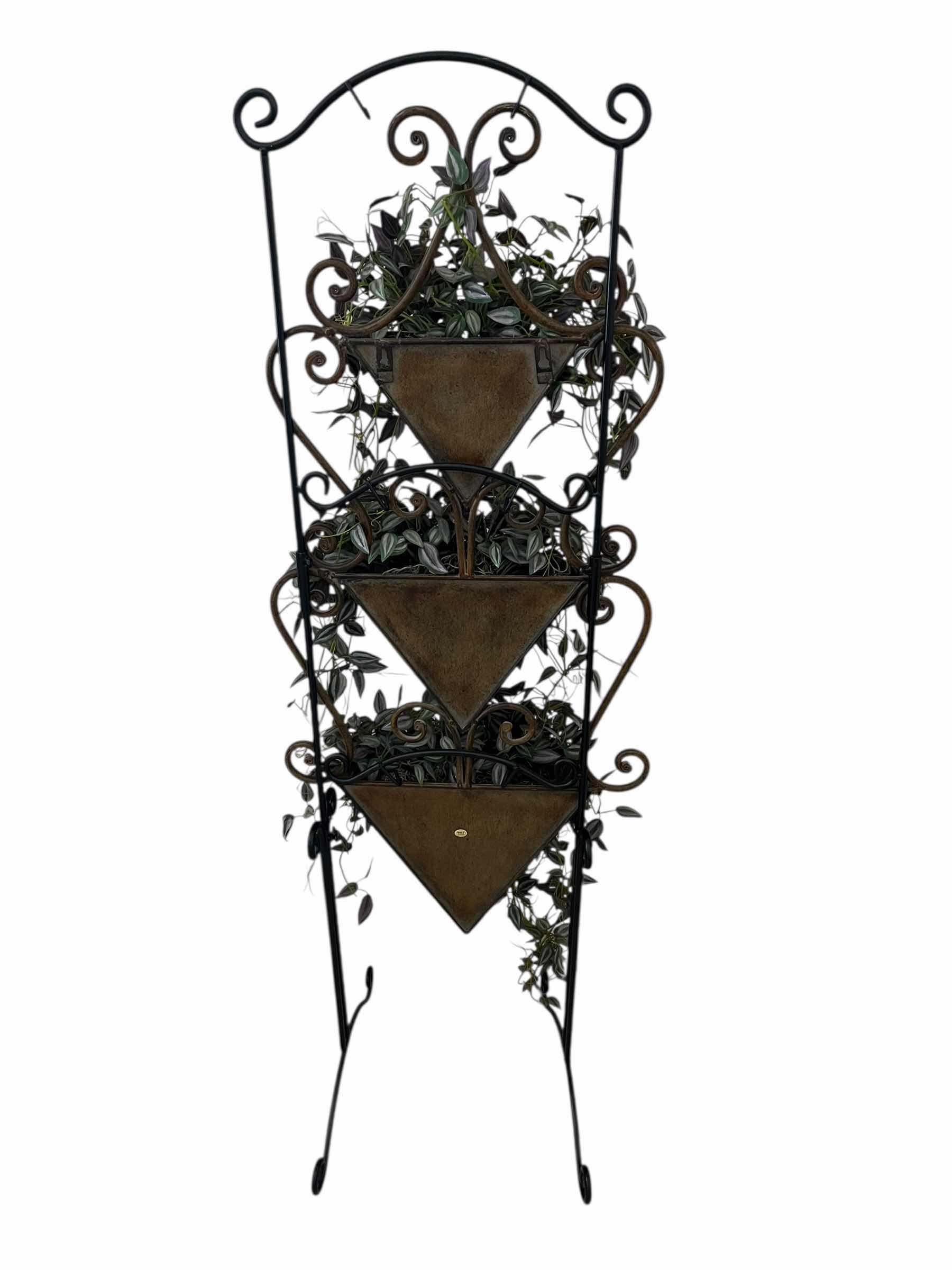 Photo 1 of IVY ARTIFICIAL PLANT W 3 TIER BRONZE FINISH PLANTER RACK 12.5” X 14.5” H50”