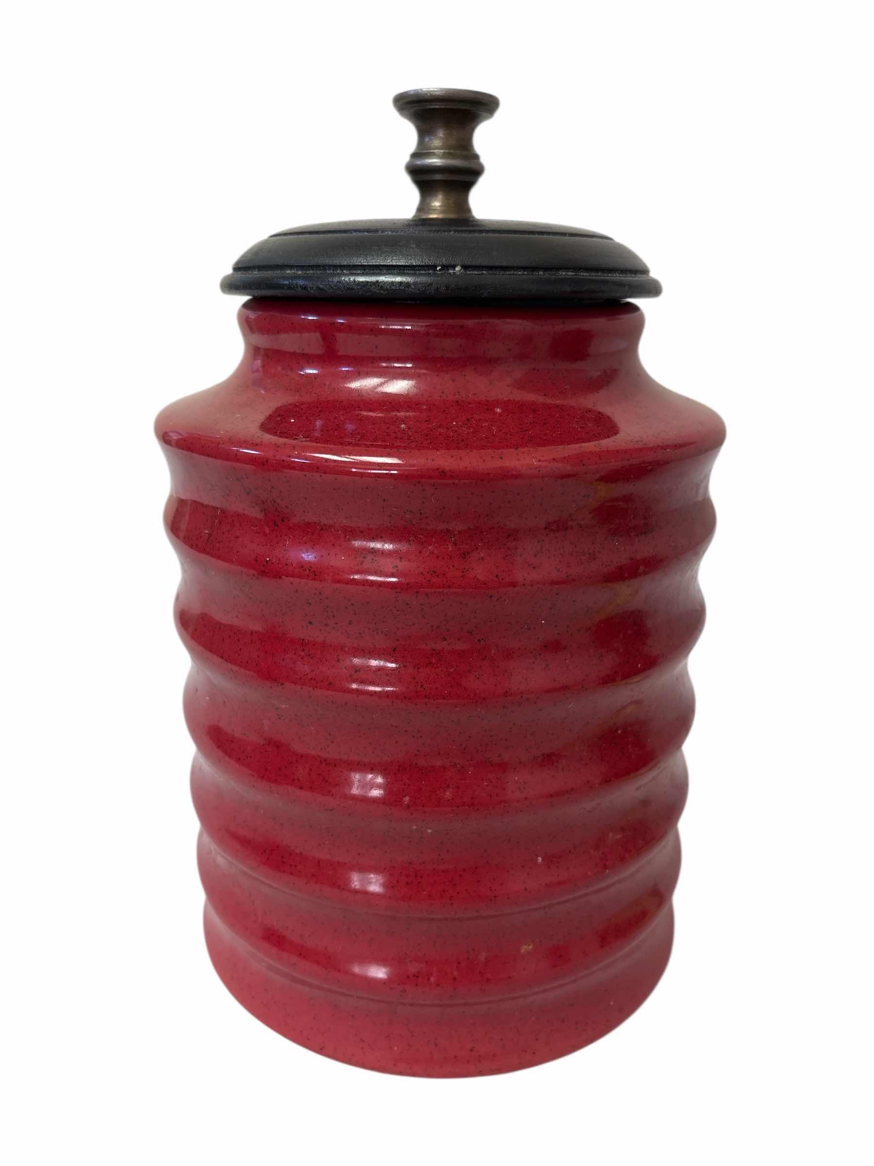 Photo 1 of PIER 1 RED CERAMIC CANISTER W LID H9”