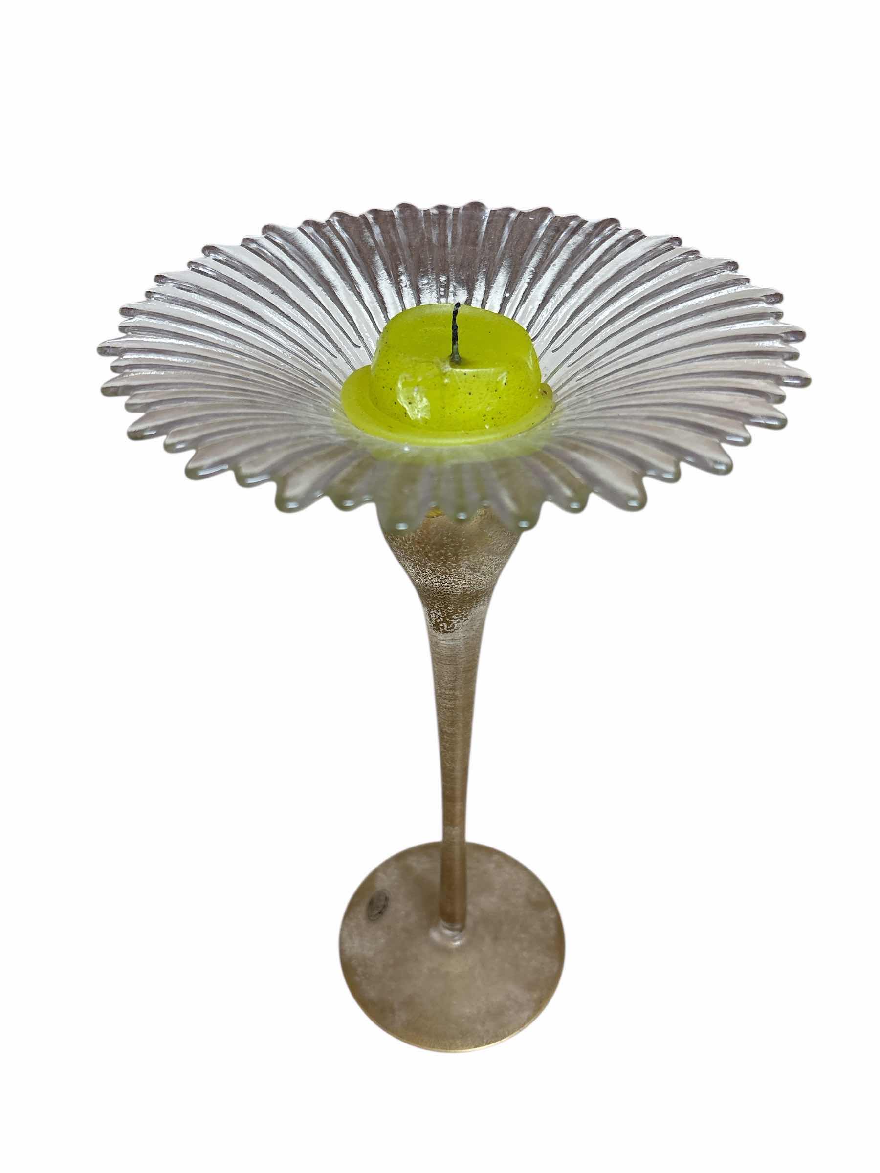 Photo 1 of HOME ESSENTIALS GLASS CANDLE HOLDERS (3)PCS H12",14",& 16”