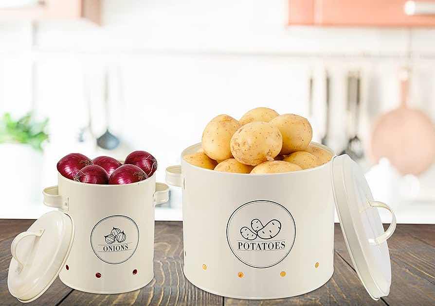 Photo 1 of NEW PALLET OF HOME-X CANISTER SET FOR KITCHEN COUNTER POTATO AND ONION STORAGE CONTAINERS SOFT WHITE (11 CASES/4 PER CASE) READ NOTES