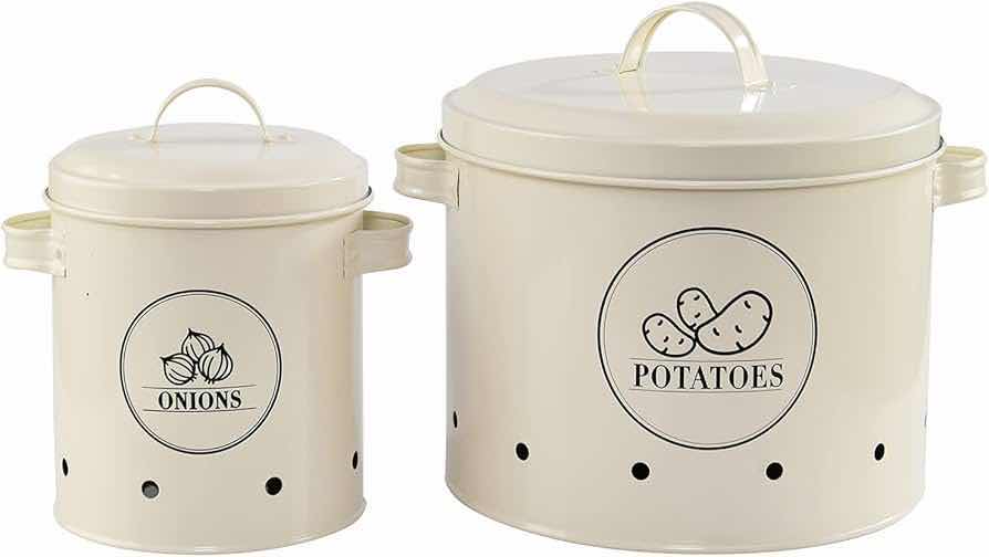 Photo 1 of NEW PALLET OF HOME-X CANISTER SET FOR KITCHEN COUNTER POTATO AND ONION STORAGE CONTAINERS SOFT WHITE (11 CASES/4 PER CASE) READ NOTES