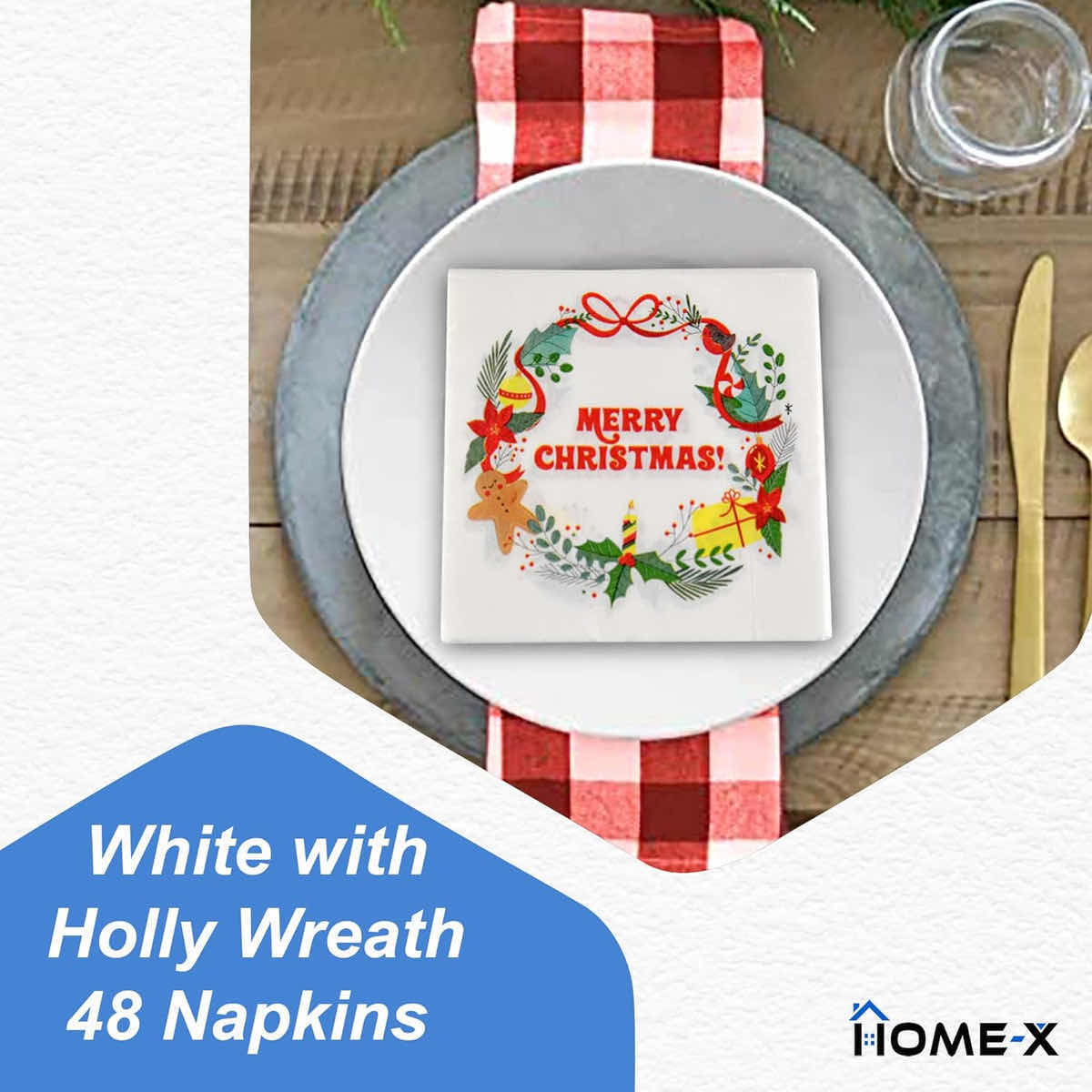 Photo 1 of CASE OF HOME-X MERRY CHRISTMAS WHITE HOLLY WREATH (75 SETS/48PCS PER SET/3600 TOTAL) READ NOTES