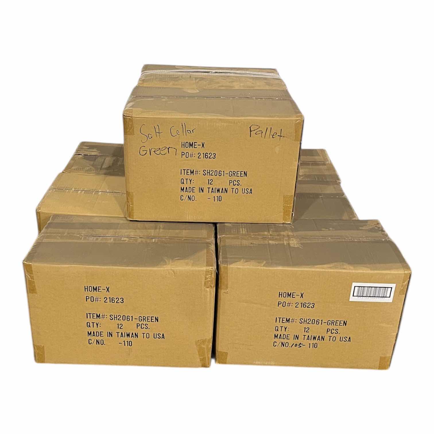 Photo 1 of NEW PALLET OF GREEN GLASS SALT CELLAR CONTAINERS (8 CASES/12 PER CASE) READ NOTES