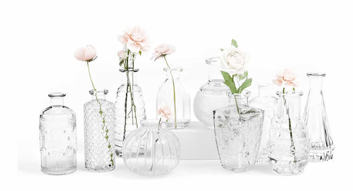 Photo 1 of NEW CASE OF ADORA SMALL BUD GLASS VASES SET OF 10 (4PCS PER CASE)
