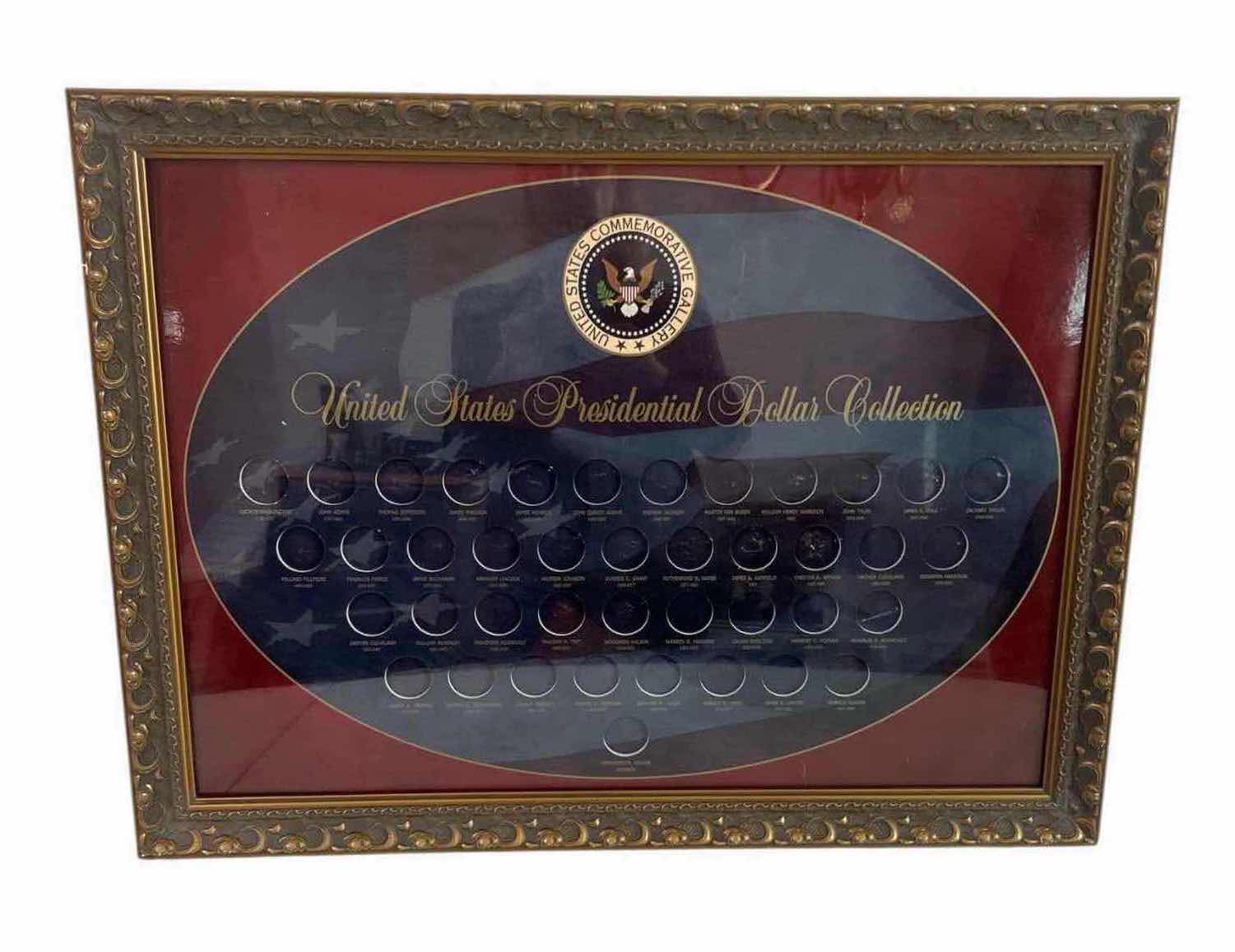 View 1 of FRAMED UNITED STATES PRESIDENTIAL DOLLAR COLLECTION DISPLAY 27" X 21"