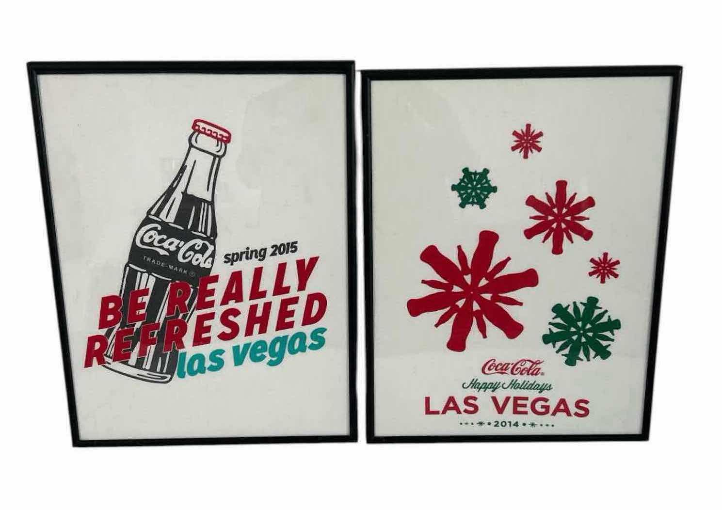 View 1 of TWO FRAMED COCA COLA COMMEMORATIVE ART PRINTS W LAS VEGAS THEME 2014 2015 12" X 17" 12" X 16"