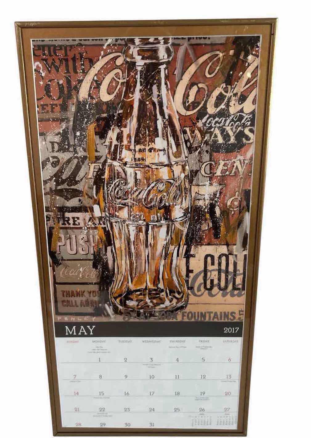 View 1 of GOLD FRAMED 2017 COCA COLA WALL CALENDAR W EXPRESSIVE POP ARTWORK 12" X 25