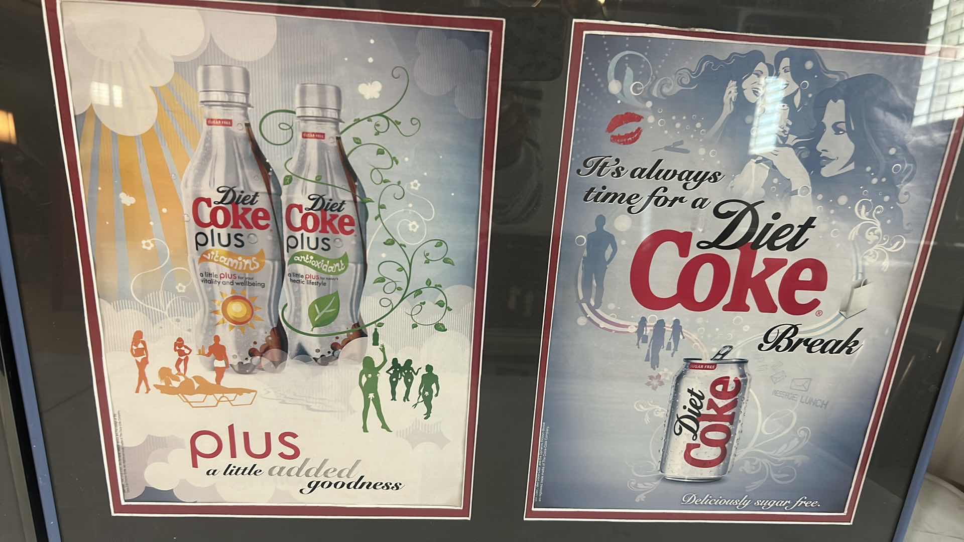 View 3 of 2- DOUBLE MATTED FRAMED VINTAGE STYLE DIET COKE PRINT ADVERTISEMENTS 23" X 17" 23" X 16"