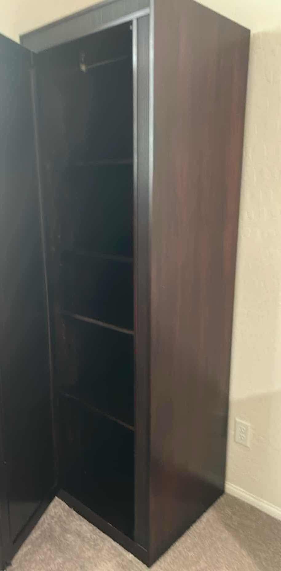 View 2 of TALL DARK BROWN FREESTANDING CABINET W FULL LENGTH MIRROR & VERTICAL FLUTED SIDE TRIM 25" X 23" H 78"