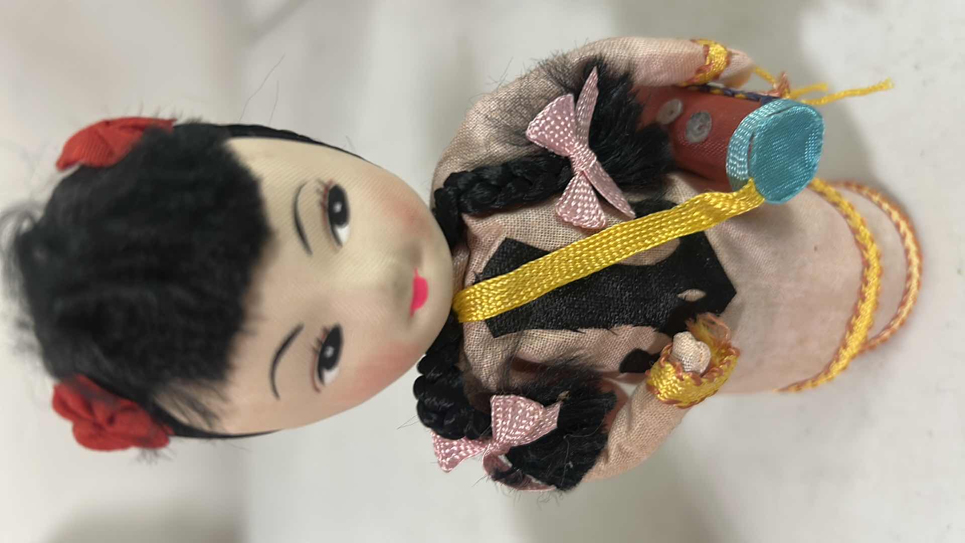 View 4 of PAIR OF VINTAGE ASIAN DECORATIVE DOLLS DRESSED TRADITIONAL SILK LIKE ATTIRE H 11" 6"
