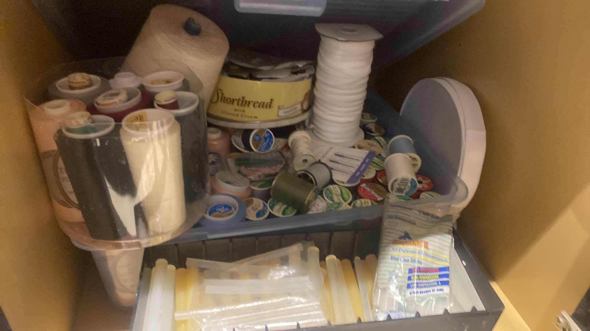 View 2 of CONTENTS OF CABINET – CRAFTING SUPPLIES-THREAD GLUE FOR GLUE GUN ELASTIC & TRIM