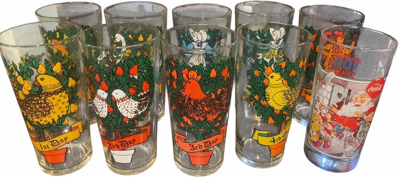 View 1 of VINTAGE PEPSI HOLIDAY GLASSES (9) & COCA-COLA HOLIDAY GLASS (1)