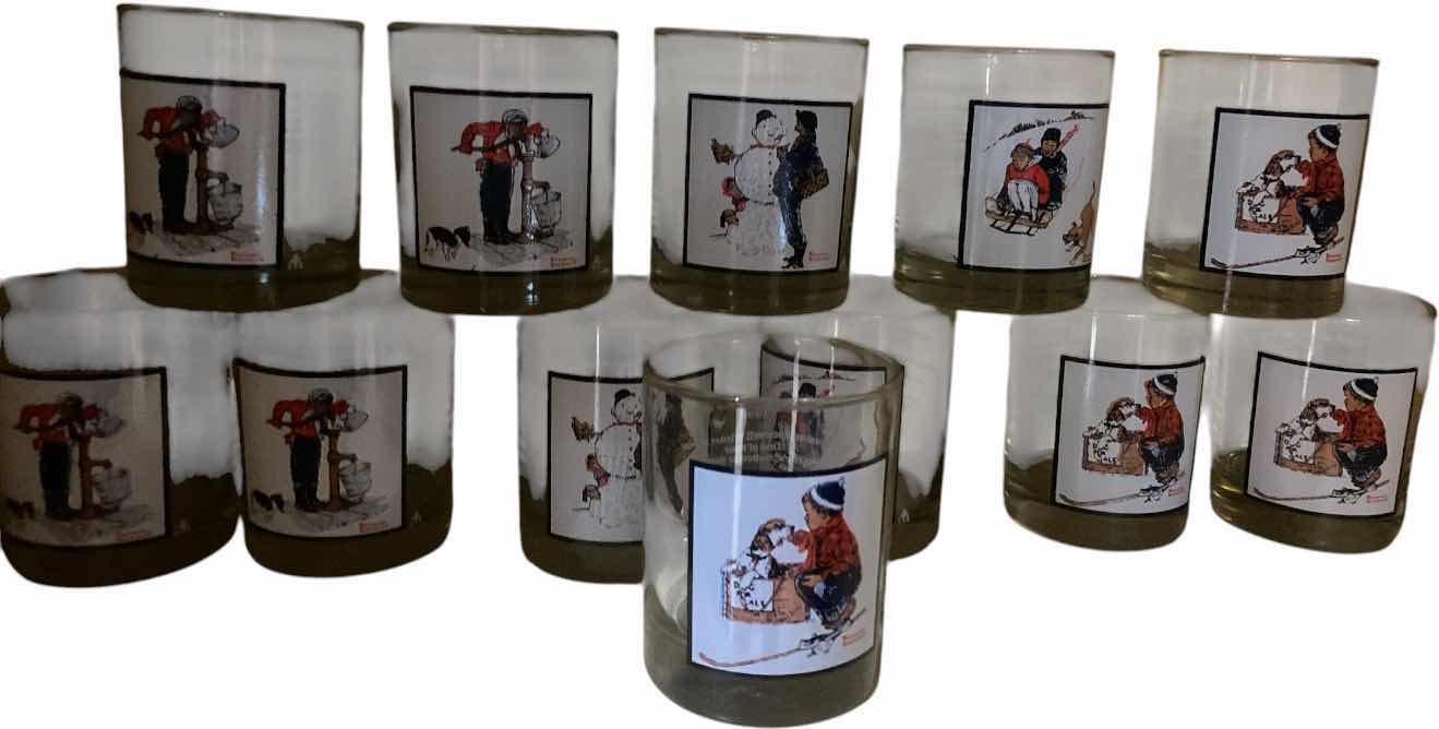 View 1 of SHELF OF VINTAGE PEPSI NORMAN ROCKWELL WINTER SCENE BY ARBY’S COLLECTOR SERIES (12)