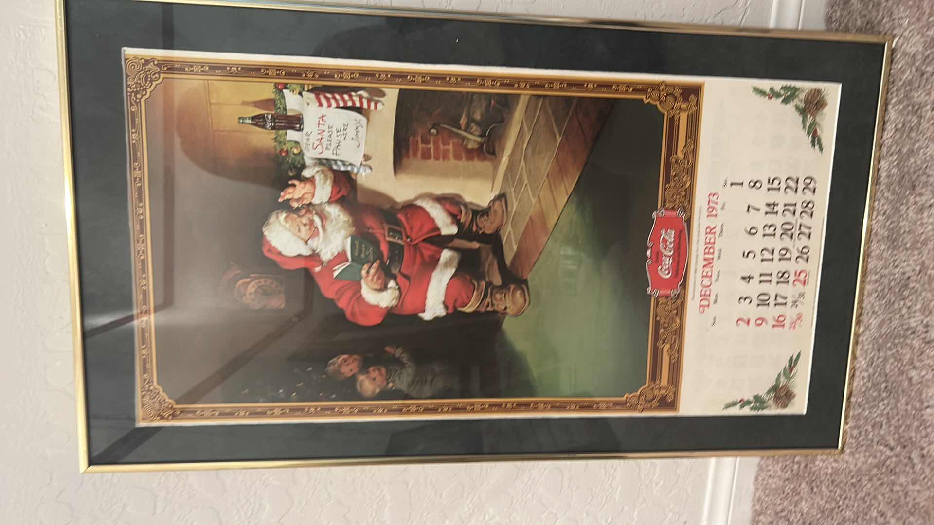 View 2 of FRAMED VINTAGE 1973–1974 COCA-COLA CHRISTMAS ADVERTISING CALENDAR 13 1/2” x H24 1/4”