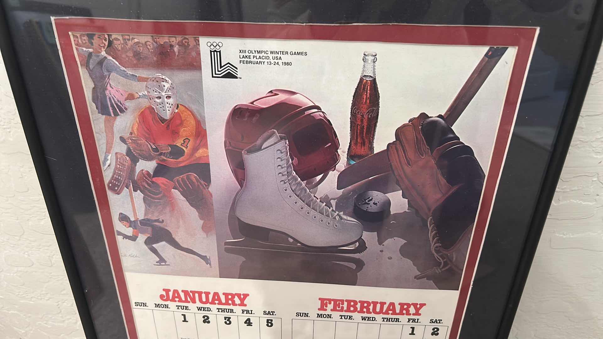 View 3 of 3 - FRAMED OFFICIAL 1979 & 1980 COCA-COLA WINTER OLYMPICS CALENDARS & 2012 ANNUAL CALENDAR LARGEST   16" X 22"