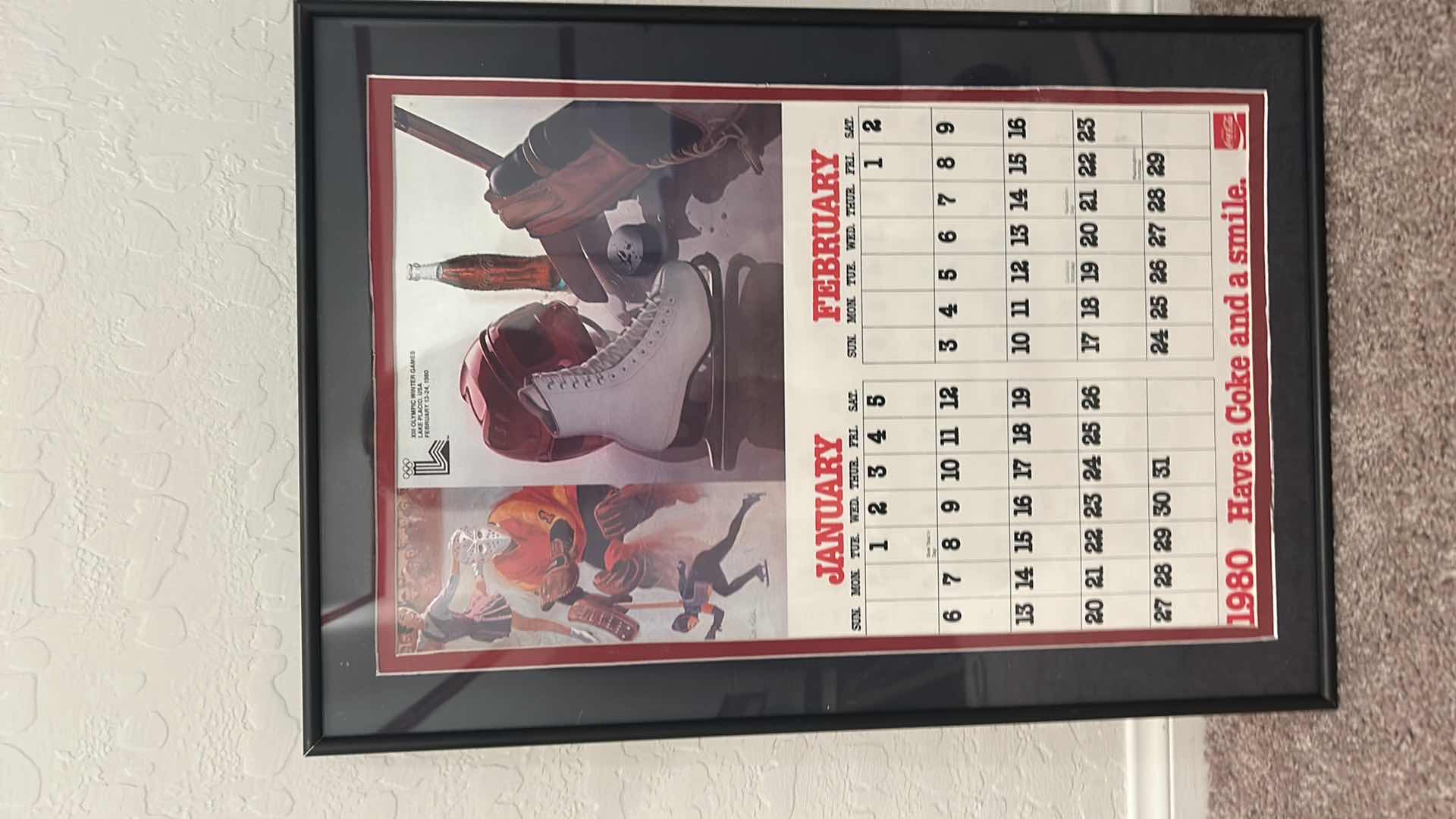 View 2 of 3 - FRAMED OFFICIAL 1979 & 1980 COCA-COLA WINTER OLYMPICS CALENDARS & 2012 ANNUAL CALENDAR LARGEST   16" X 22"