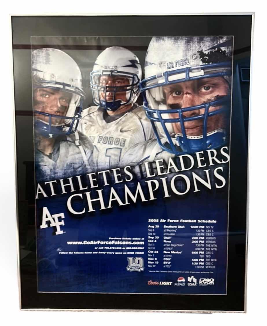 View 1 of FRAMED 2008 AIR FORCE FALCONS FOOTBALL TEAM PROMOTIONAL SCHEDULE POSTER 21 1/2” x H27 1/2