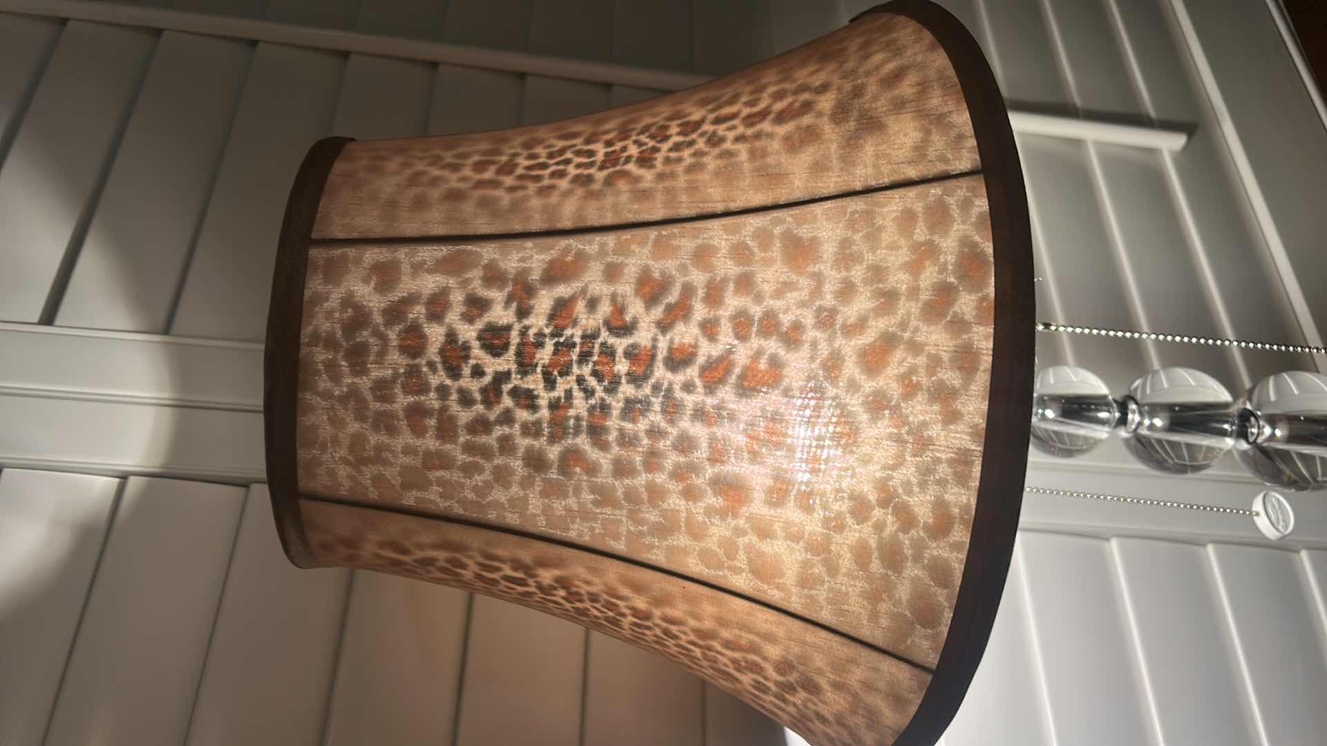 View 4 of STACKED CRYSTAL BALL TABLE LAMP WITH CHROME BASE AND PATTERNED FABRIC SHADE . H33”