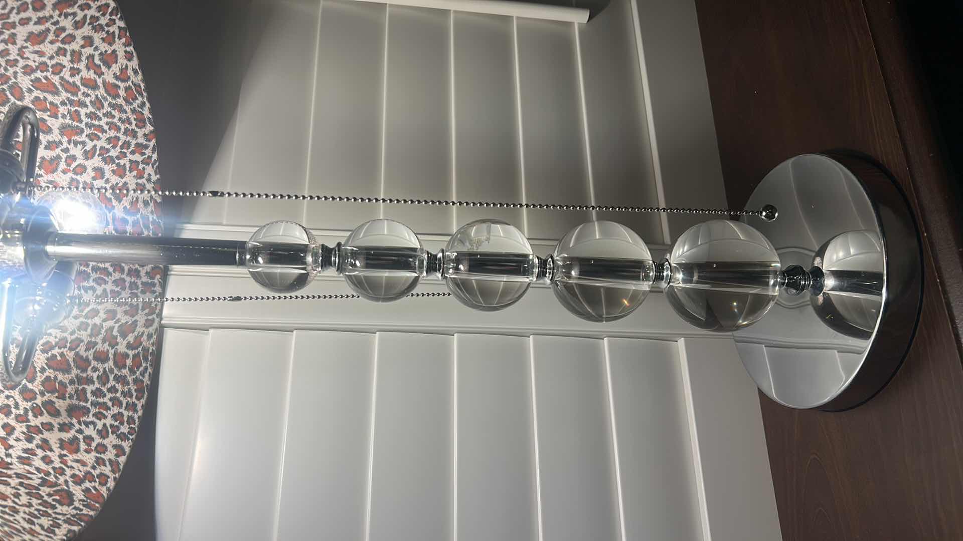View 3 of STACKED CRYSTAL BALL TABLE LAMP WITH CHROME BASE AND PATTERNED FABRIC SHADE . H33”