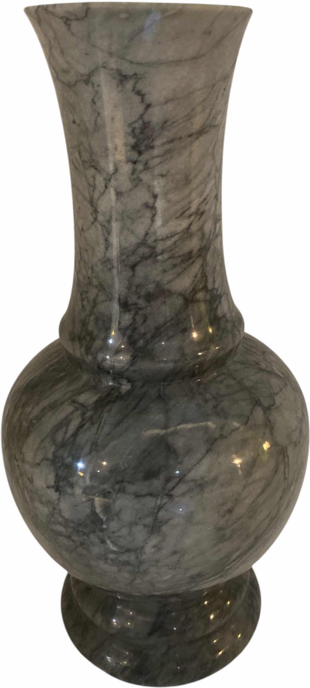 View 1 of VINTAGE HANDCRAFTED SOLID GREY MARBLE VASE H 11”