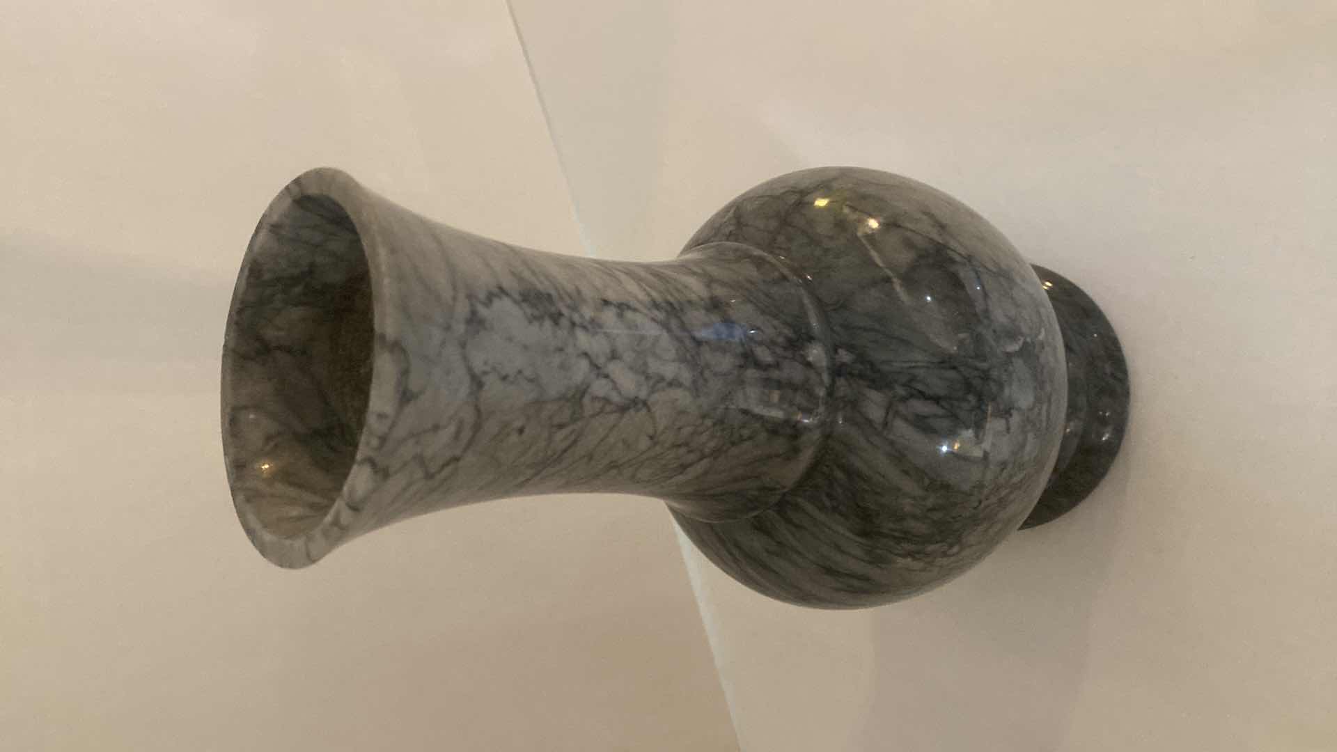 View 2 of VINTAGE HANDCRAFTED SOLID GREY MARBLE VASE H 11”