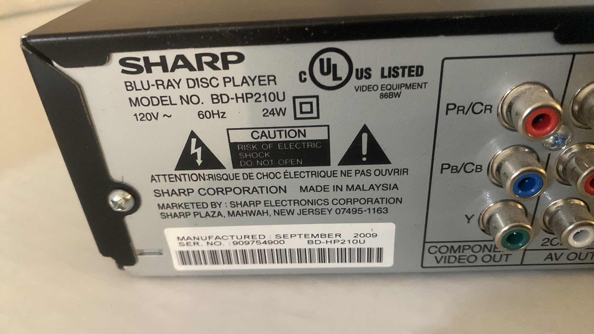 View 4 of SHARP BLU-RAY DISC PLAYER (MISSING REMOTE)