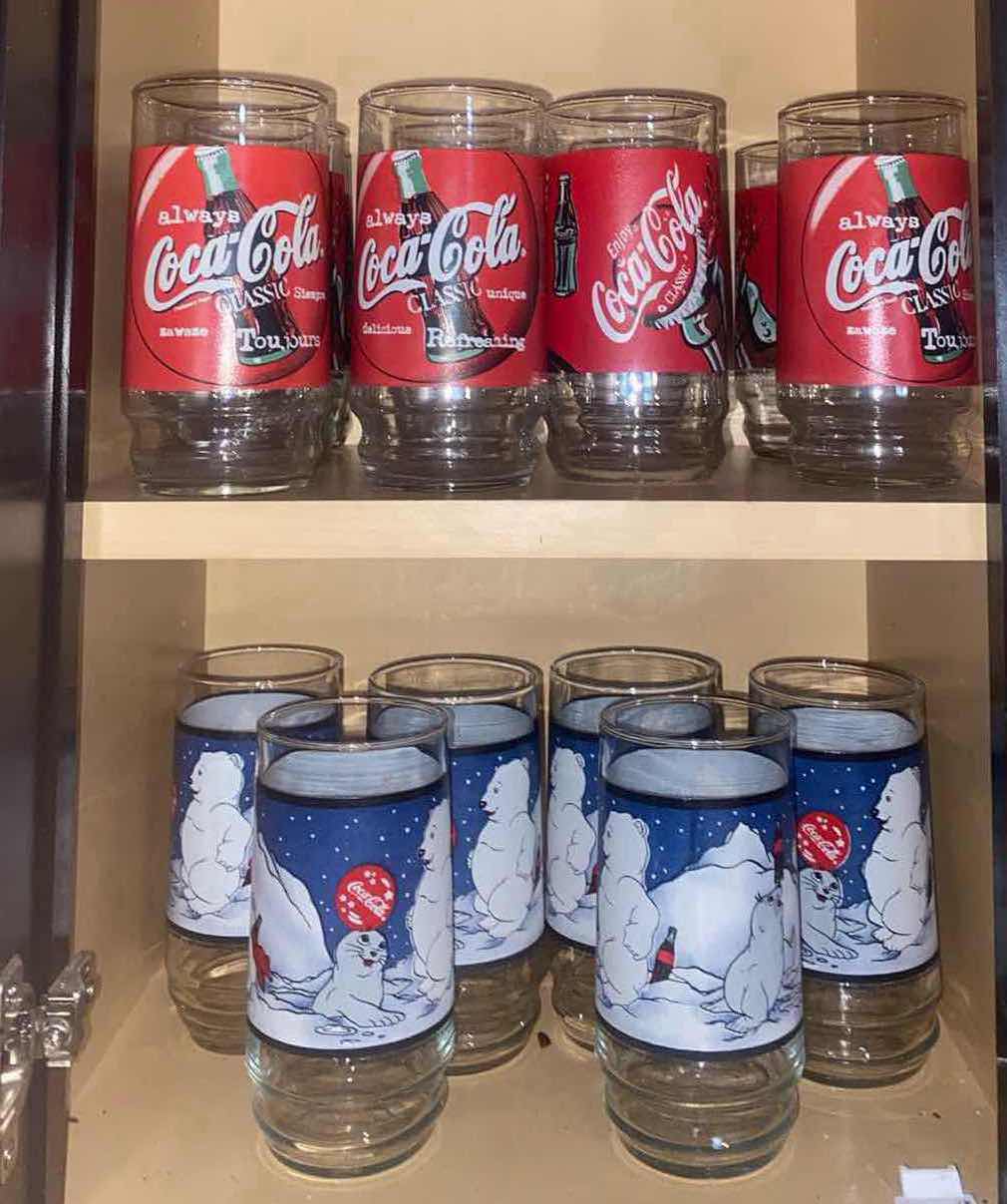 View 1 of CONTENTS OF CABINET VINTAGE COCA-COLA GLASSES (16)