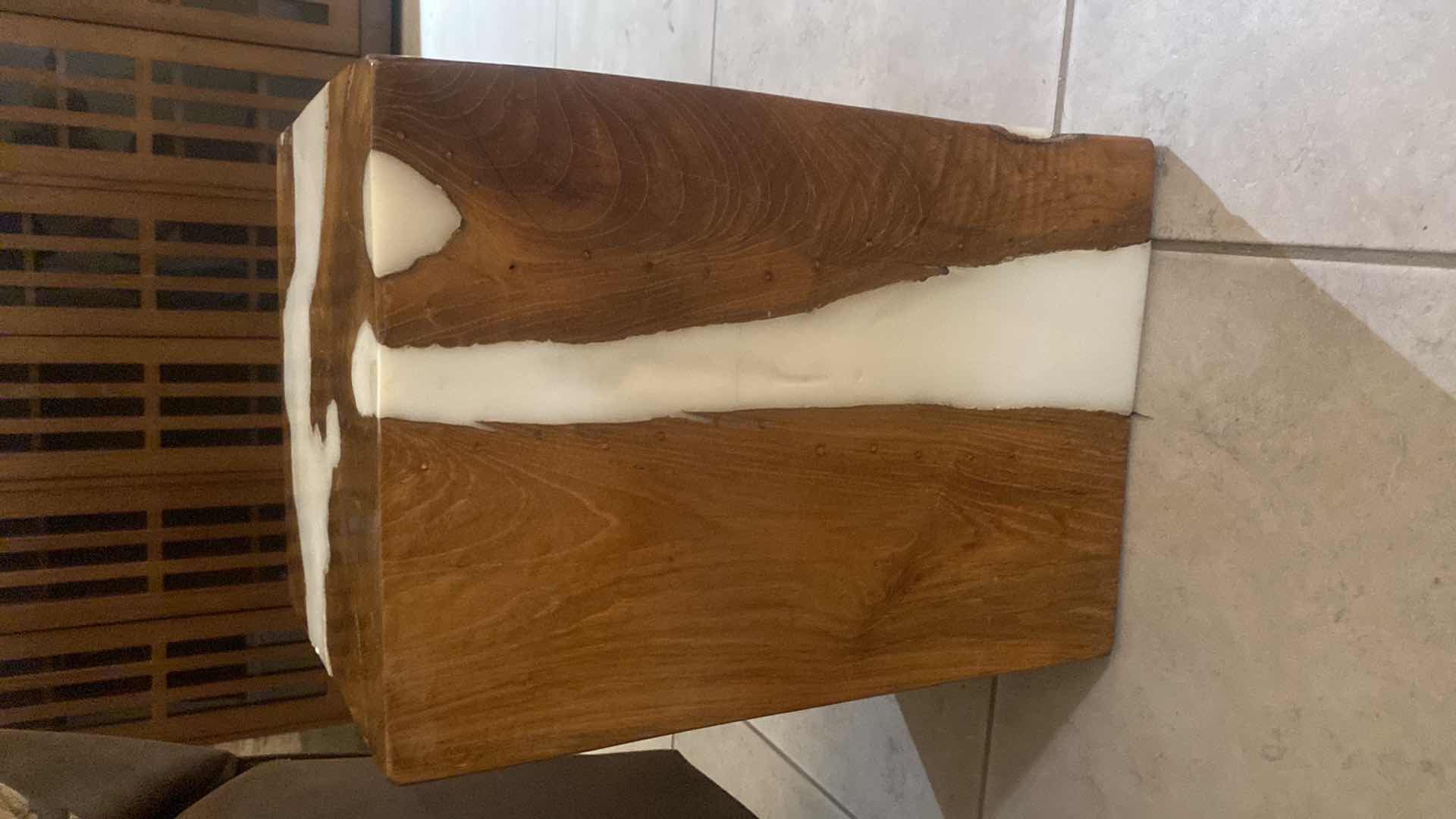 View 2 of MONOLITHIC SOLID WOOD BLOCK SIDE TABLE/STOOL WITH RESIN 11 1/2 X 11 1/2” H 15”