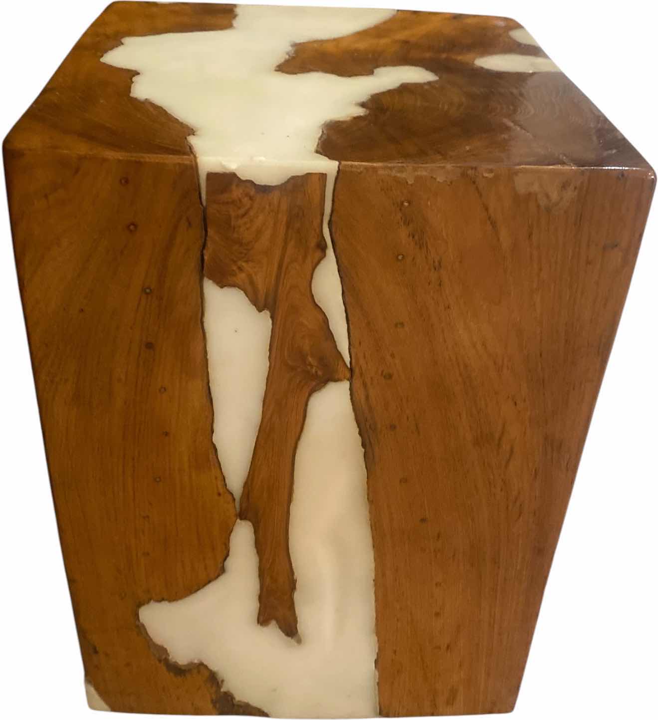 View 1 of MONOLITHIC SOLID WOOD BLOCK SIDE TABLE/STOOL WITH RESIN 11 1/2 X 11 1/2” H 15”