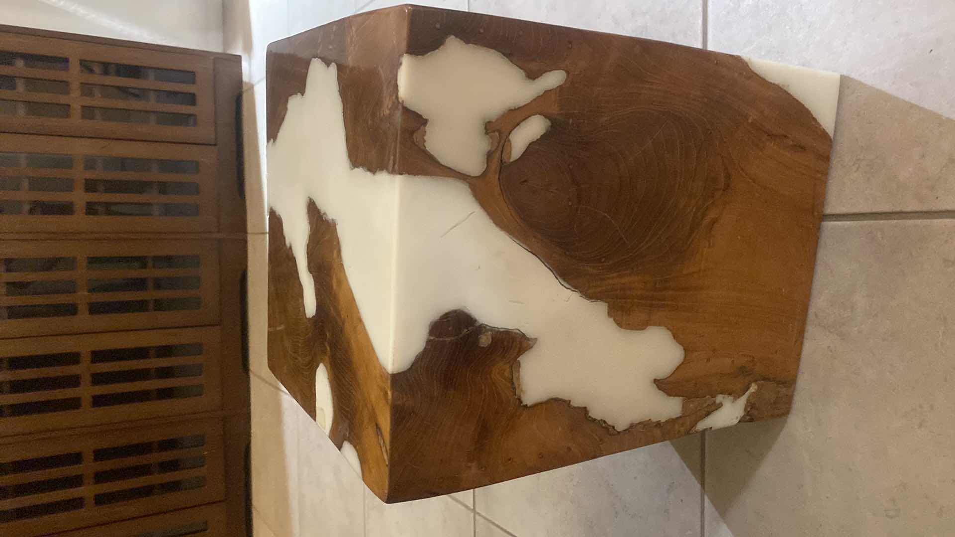 View 3 of MONOLITHIC SOLID WOOD BLOCK SIDE TABLE/STOOL WITH RESIN 11 1/2 X 11 1/2” H 15”